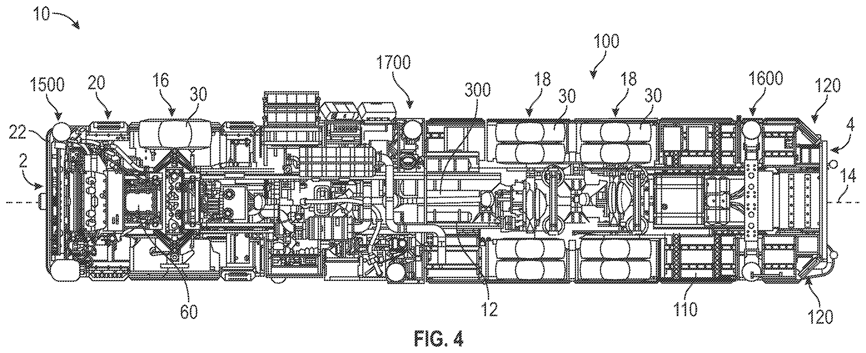 Patent US12551740 Figure 4 – Aerial configuration for a mid-mount fire apparatus