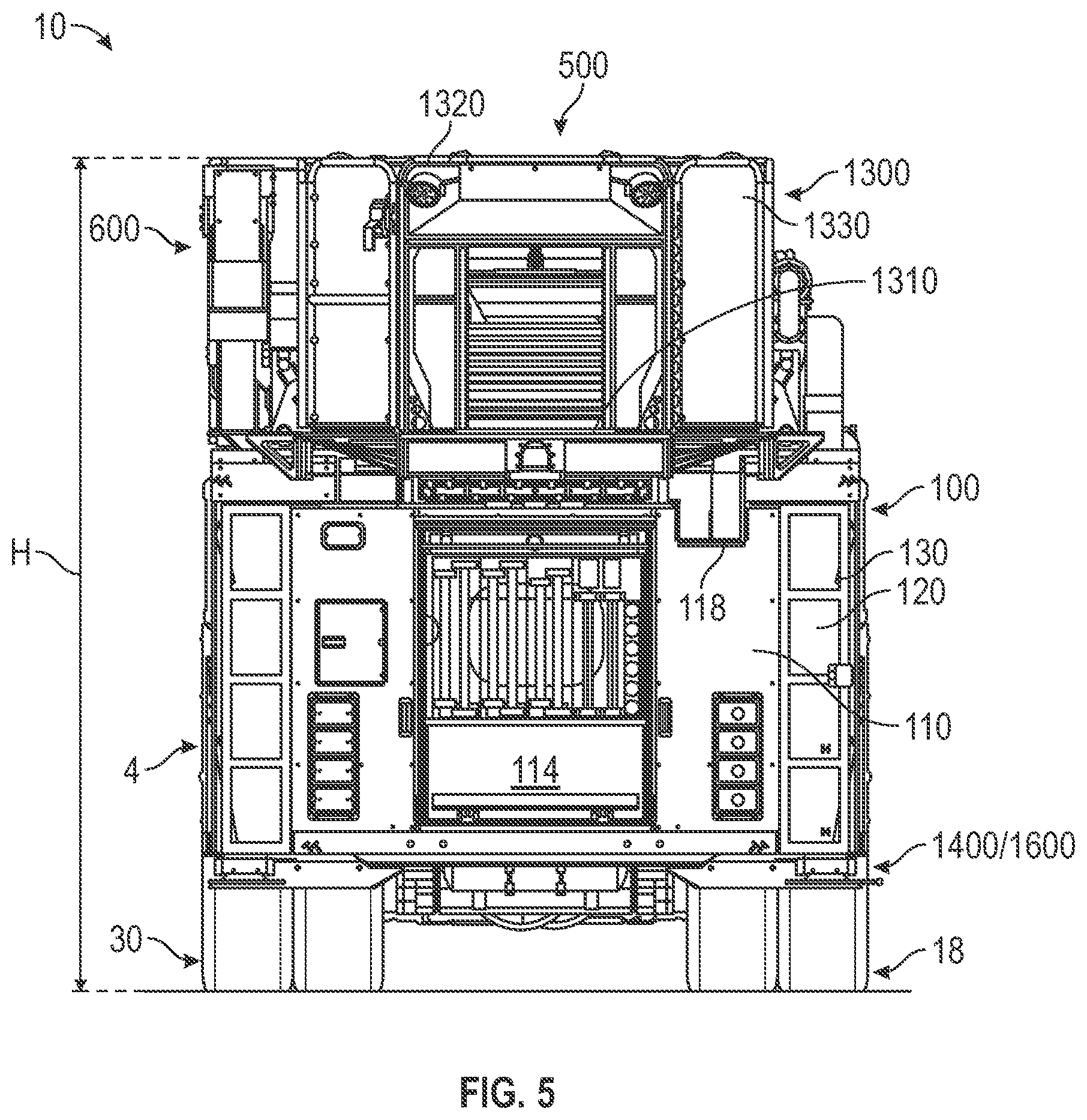 Patent US12551740 Figure 5 – Aerial configuration for a mid-mount fire apparatus