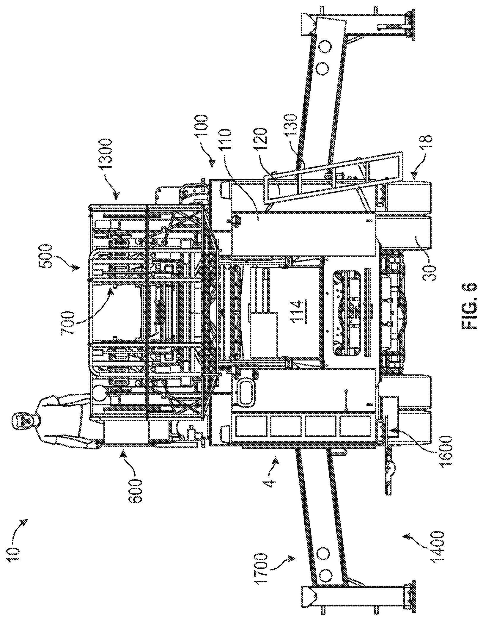 Patent US12551740 Figure 6 – Aerial configuration for a mid-mount fire apparatus