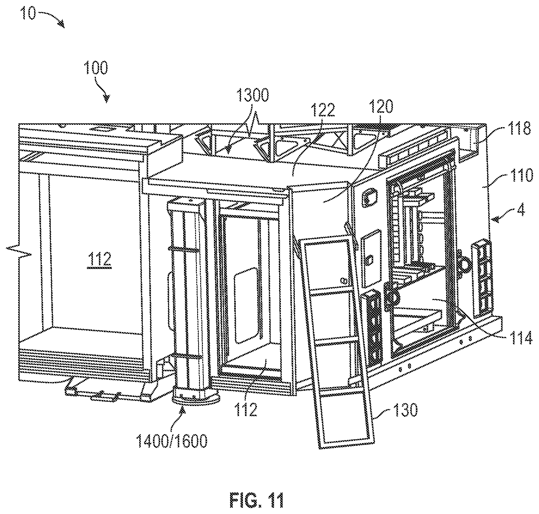Patent US12551740 Figure 11 – Aerial configuration for a mid-mount fire apparatus