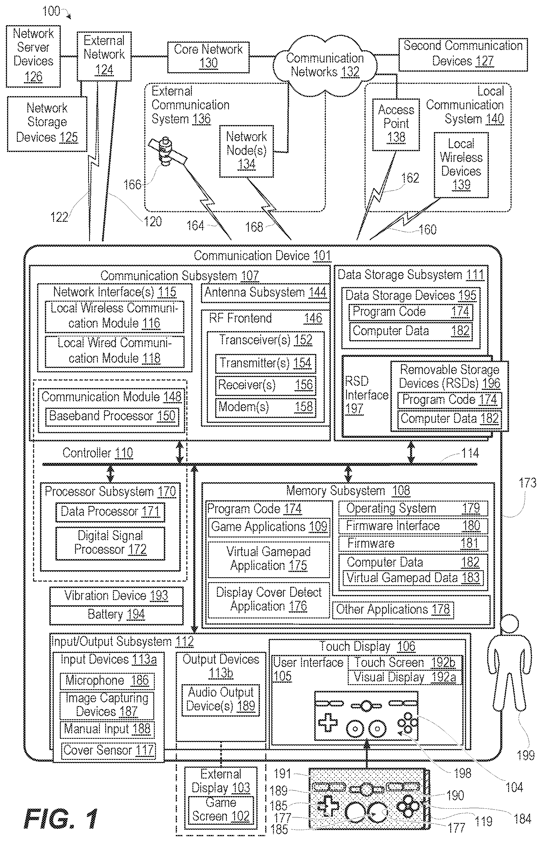 Patent US12551784 — Tactile overlay for touch screen virtual game controller coupled to external display — Figure 1
