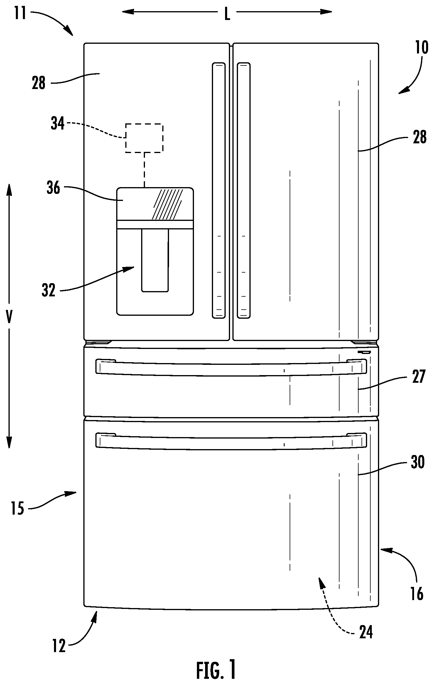 Patent US12551827 — Power and communication delivery configuration for a water filtration assembly of an appliance — Figure 1
