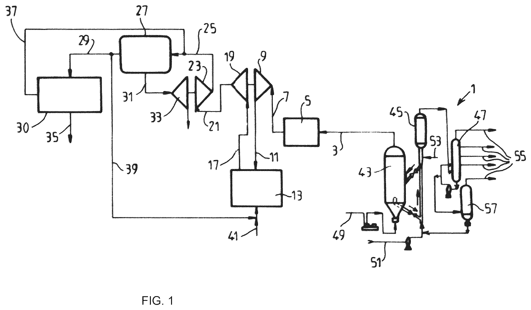 Patent US12551840 — Method and apparatus for separating carbon dioxide from a residual gas in a fluidised bed catalytic cracking plant (FCC) — Figure 1