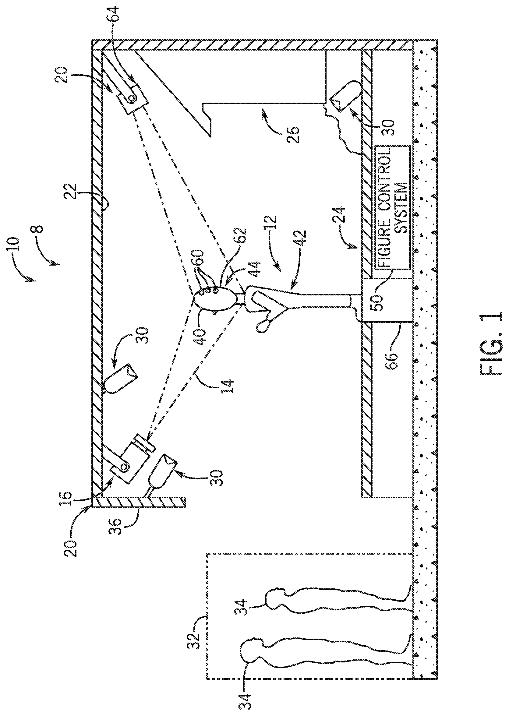 Patent US12552044 — Systems and methods for optical performance captured animated figure with real-time reactive projected media — Figure 1