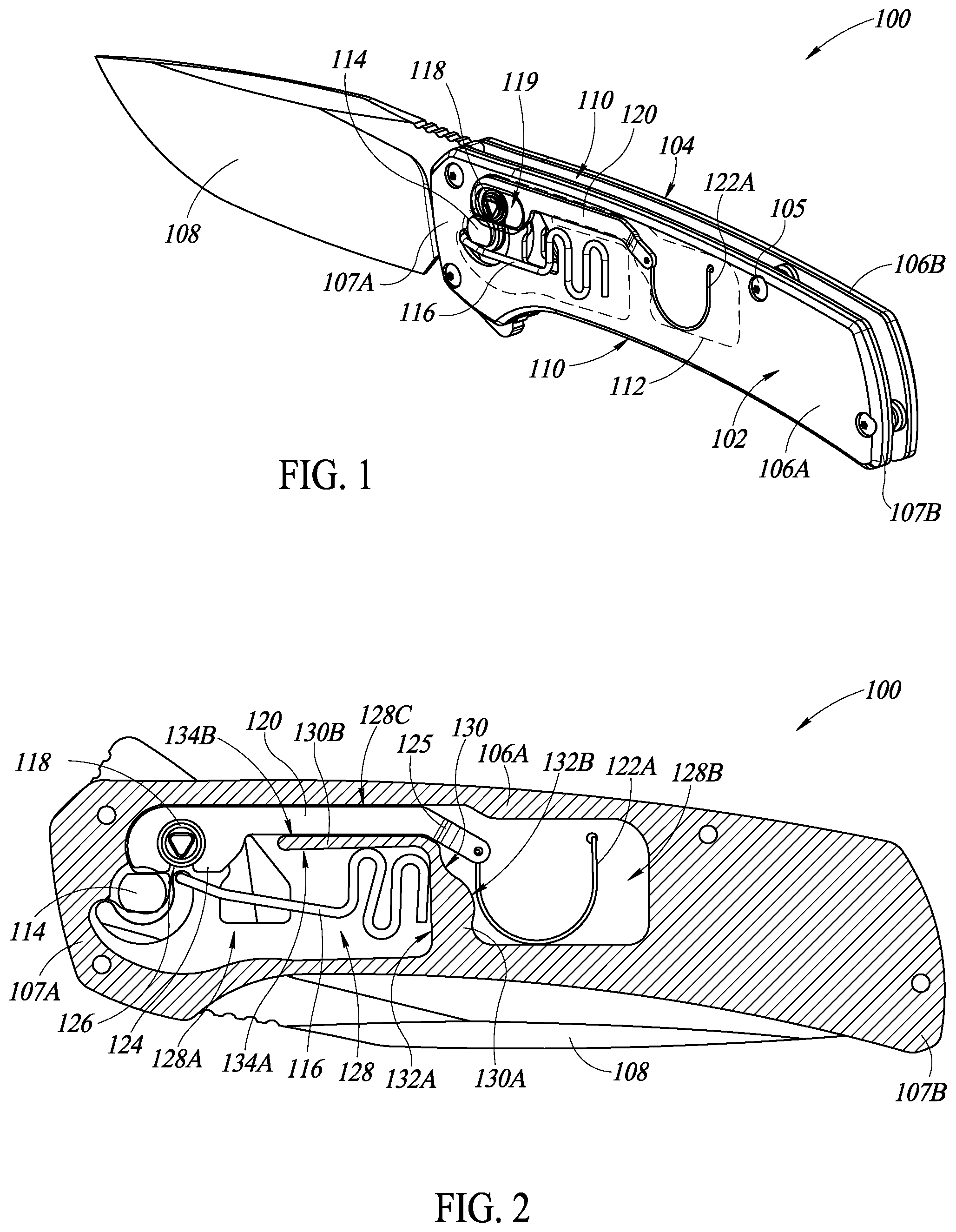 Patent US12552054 — Assisted opening and closing knife with lock — Figure 1