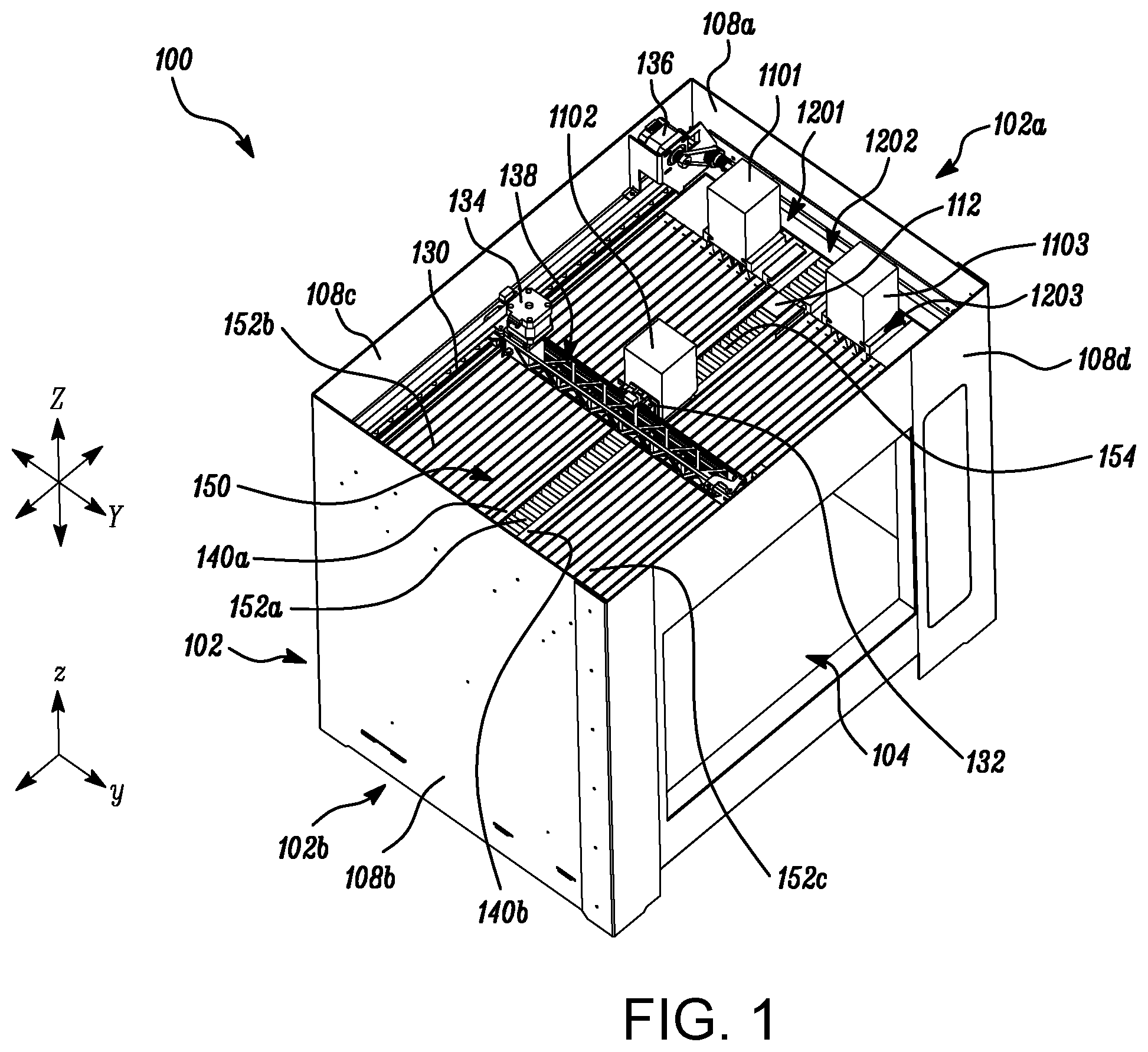 Patent US12552099 — Additive manufacturing system with a sealed build chamber — Figure 1