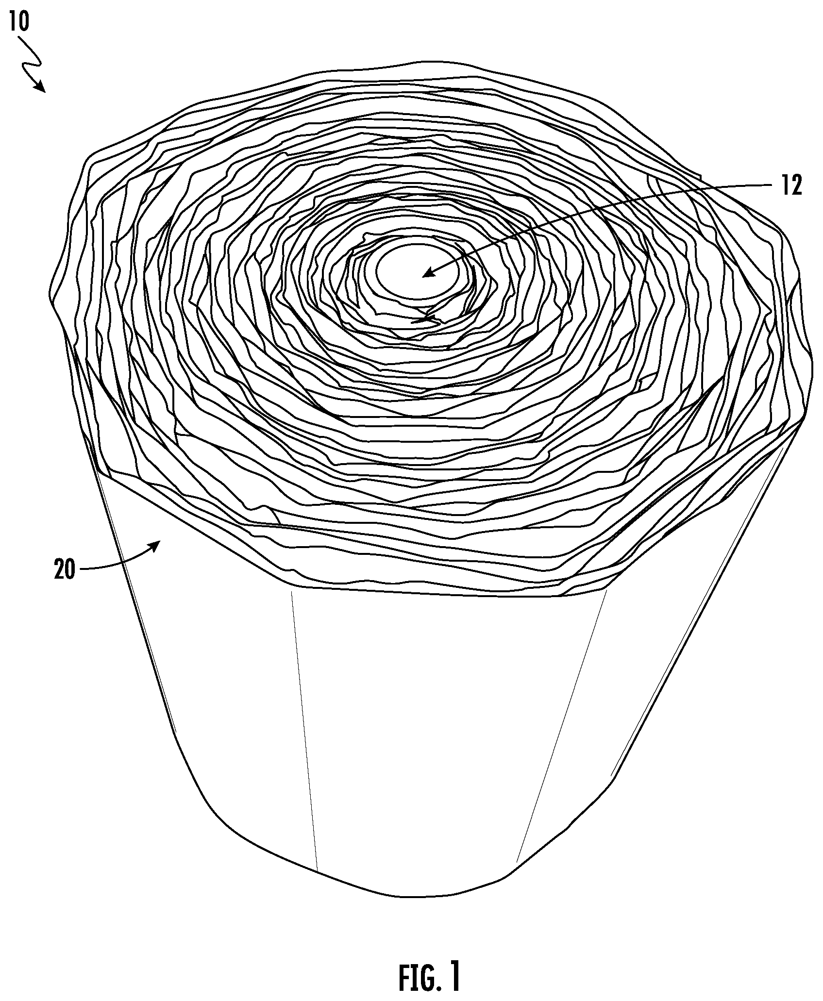 Patent US12552145 Figure 1 – Starch-based padded material, padded mailers and methods of making the same