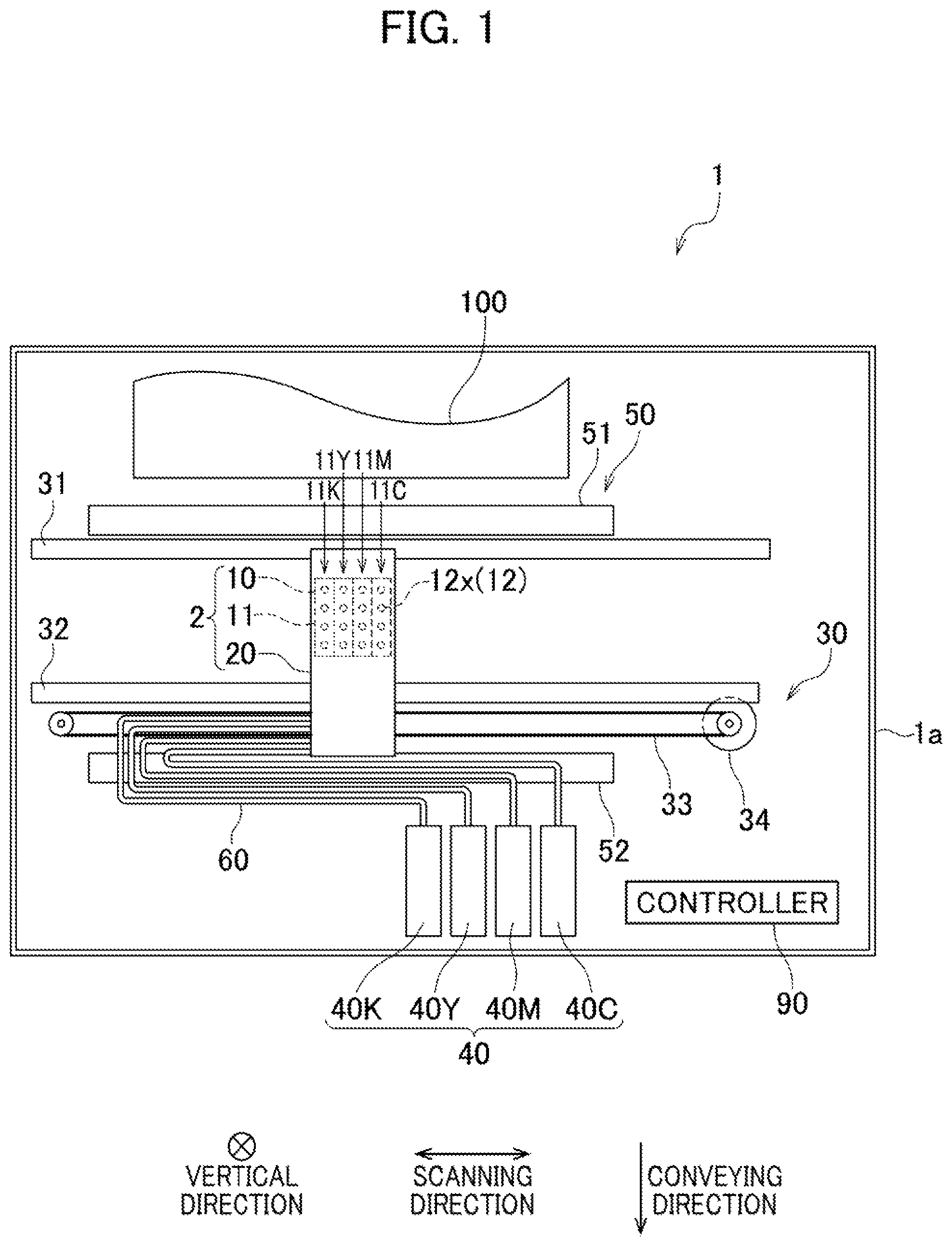 Patent US12552187 — Liquid ejecting device switchable between first state in which two terminals are separated from each other and second state in which two terminals are in contact with each other — Figure 1
