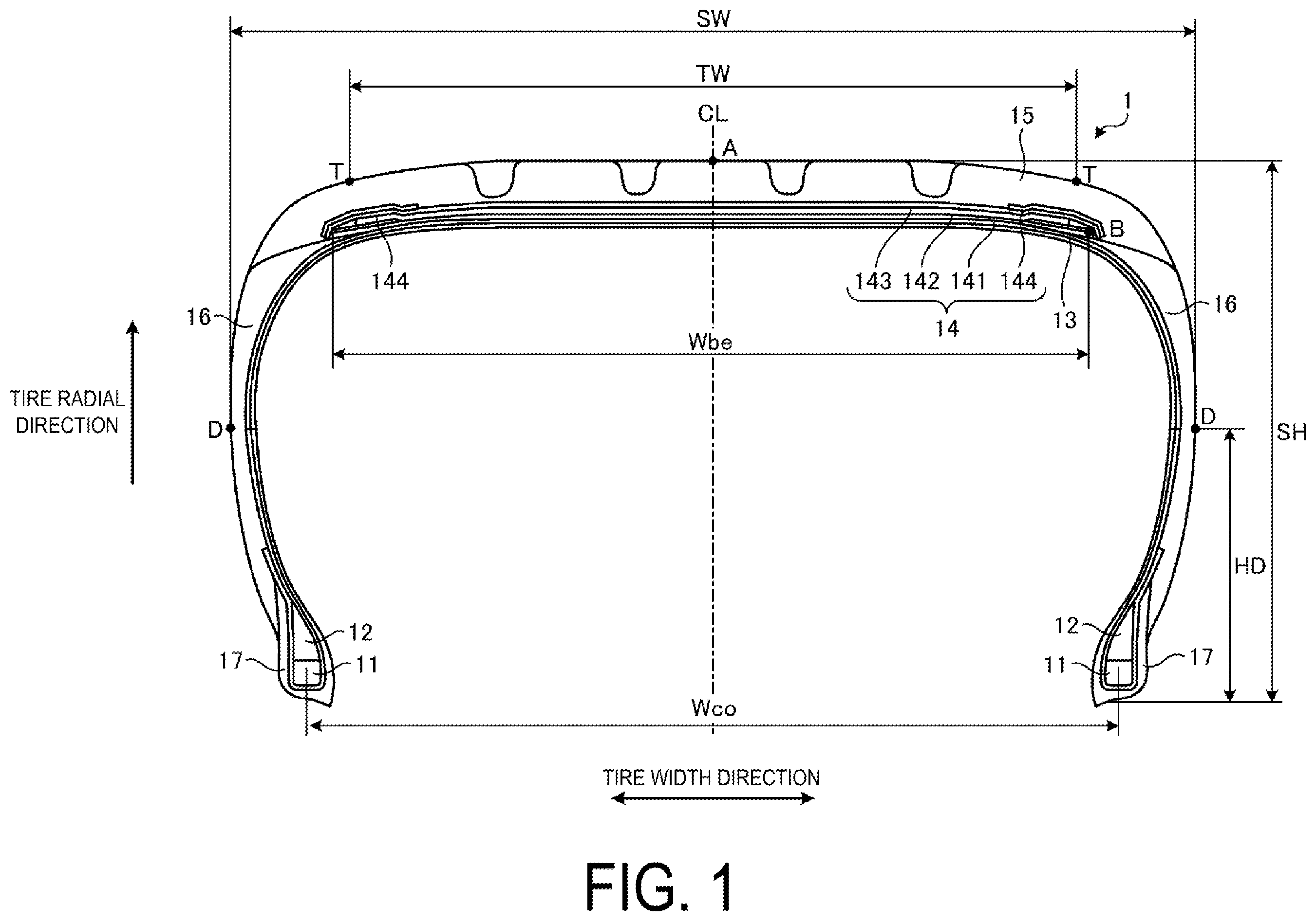 Patent US12552200 — Tire with specified profile — Figure 1