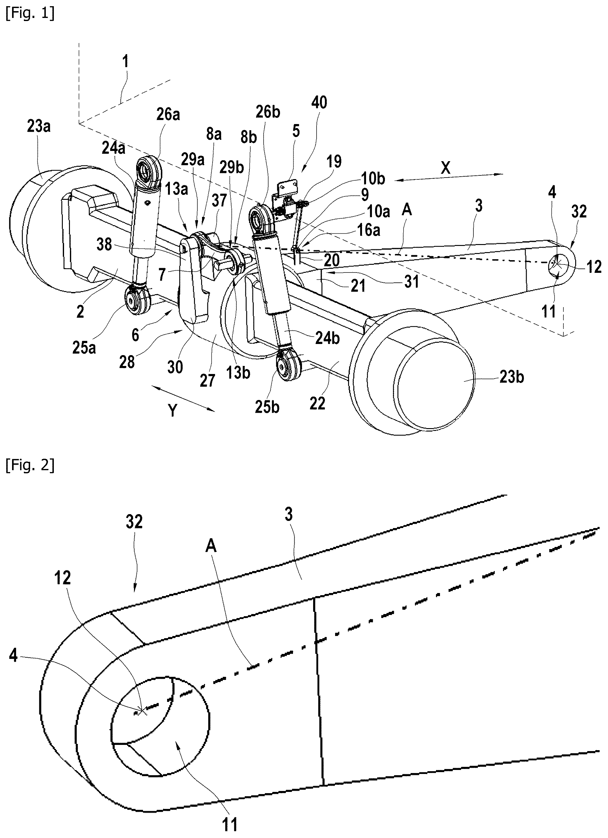 Patent US12552211 — Work vehicle comprising a sensor for detecting movement of a height-settable axle — Figure 1