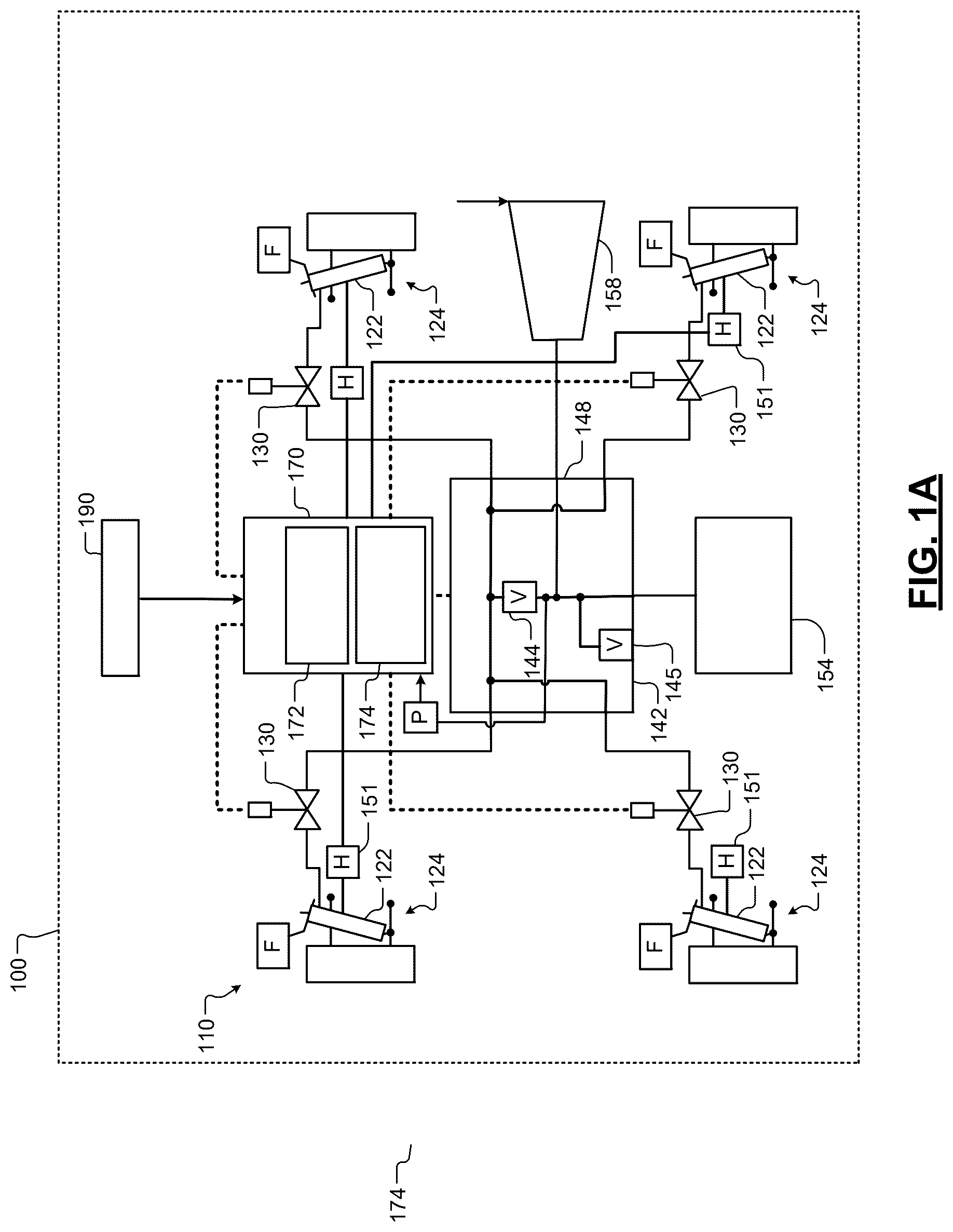 Patent US12552218 Figure 1 – Air spring suspension system with variable flow valves