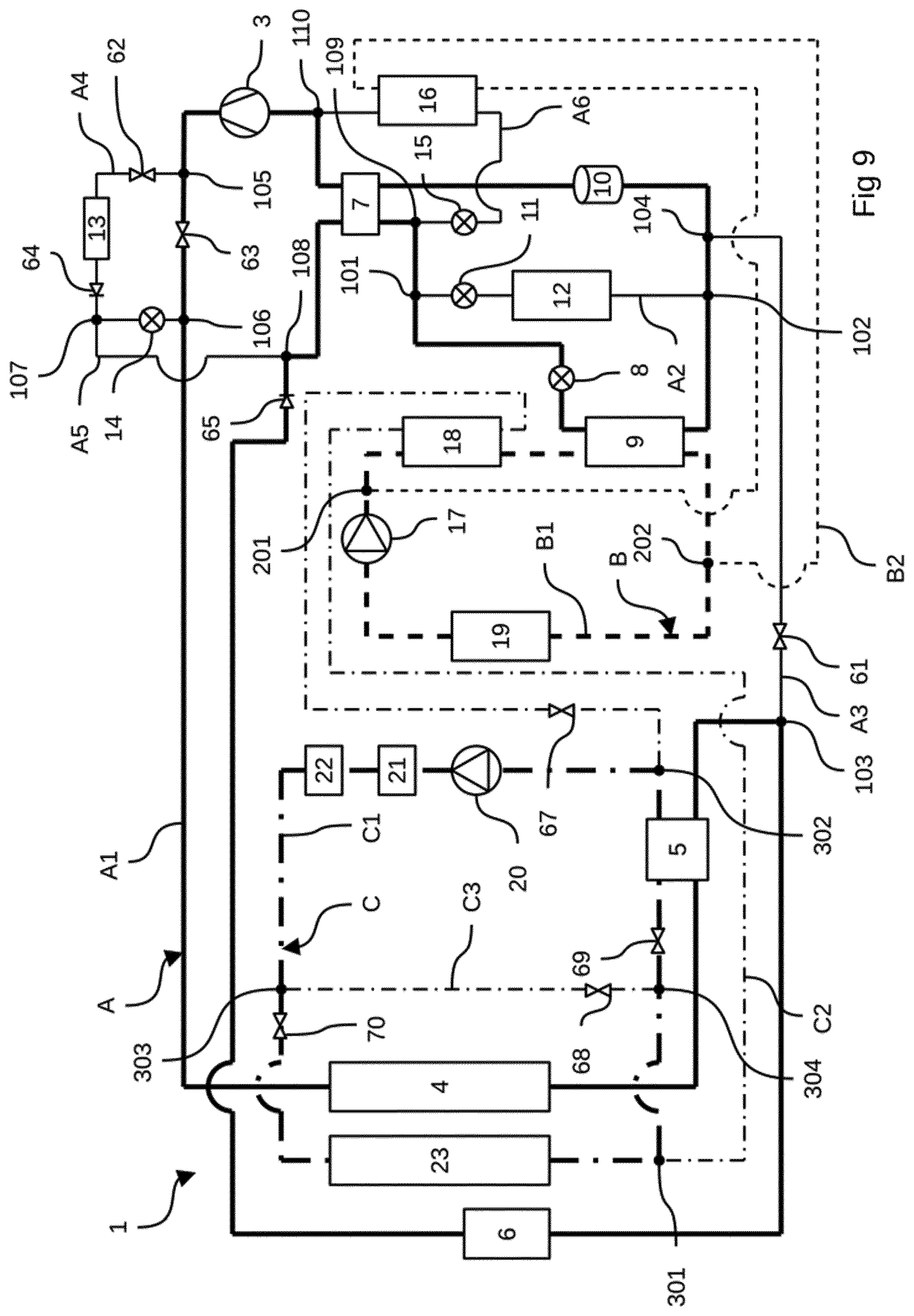 Patent US12552222 Figure 9 – Thermal management device for batteries for an electric or hybrid vehicle