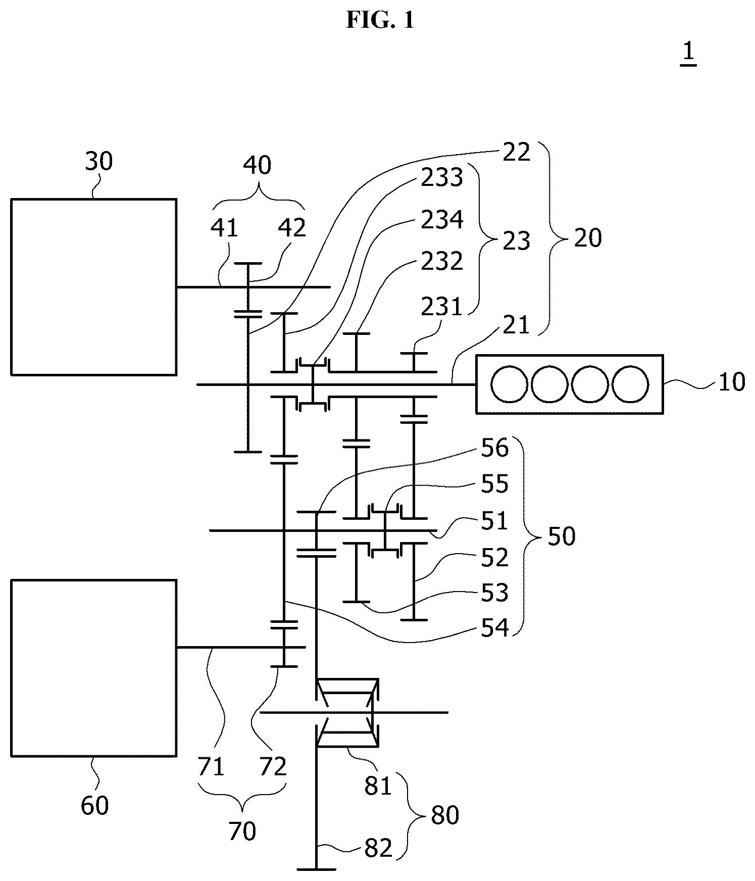 Patent US12552239 Figure 1 – Power transmission device for hybrid vehicle