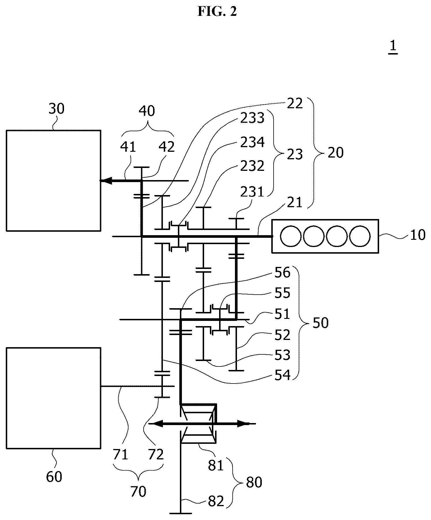 Patent US12552239 Figure 2 – Power transmission device for hybrid vehicle