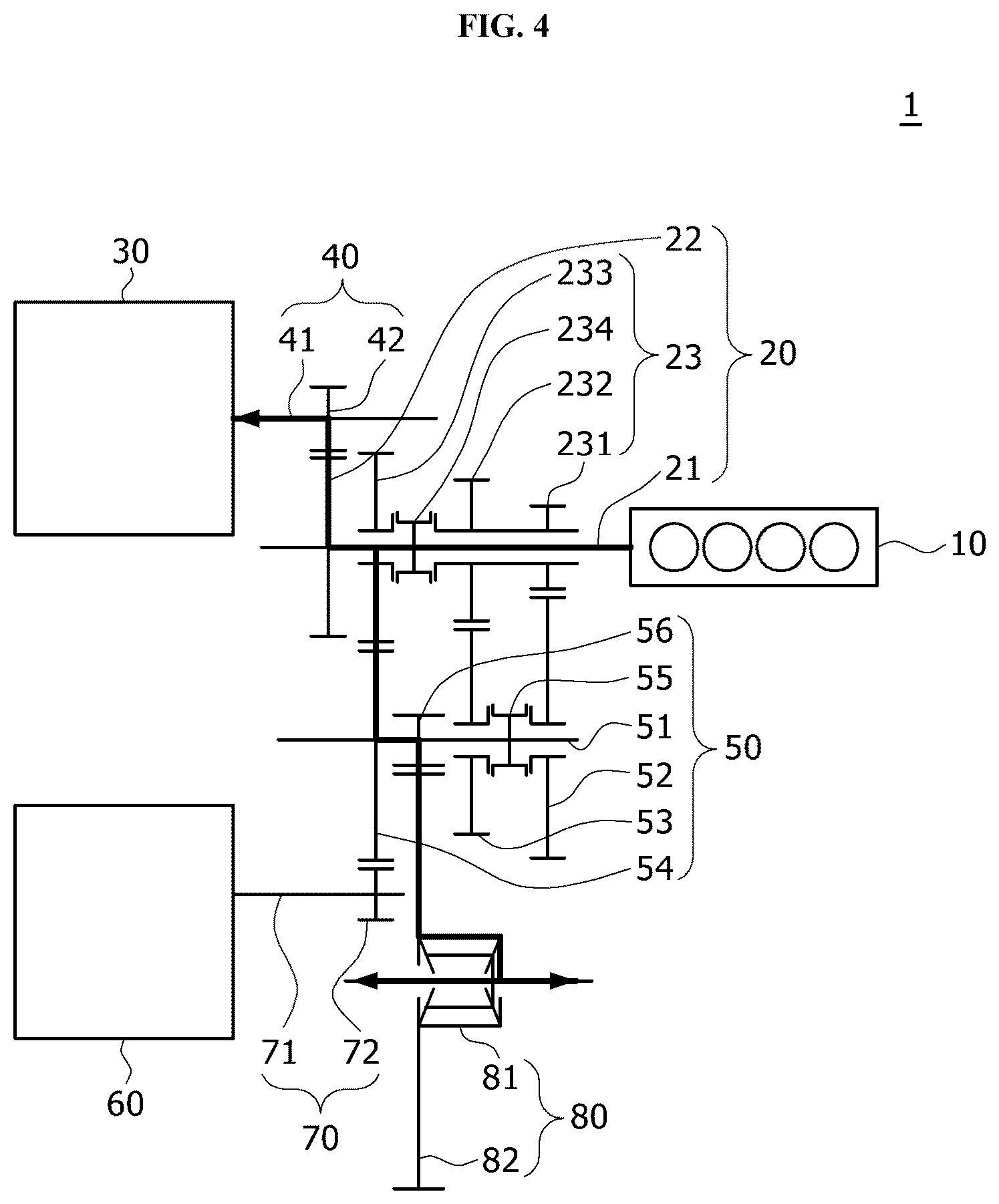 Patent US12552239 Figure 4 – Power transmission device for hybrid vehicle