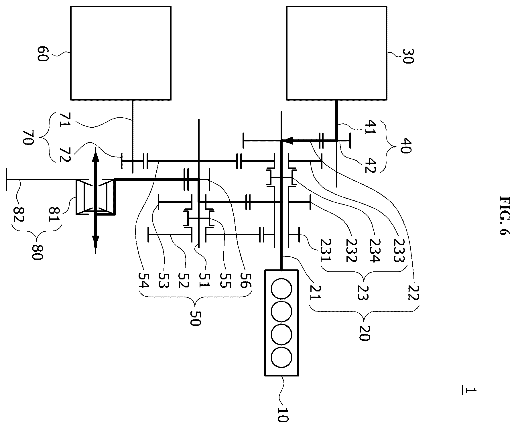 Patent US12552239 Figure 6 – Power transmission device for hybrid vehicle