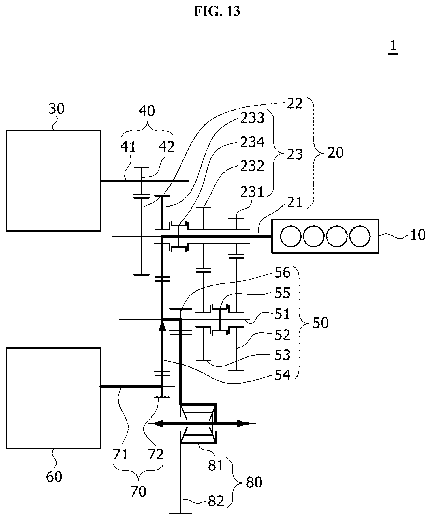 Patent US12552239 Figure 13 – Power transmission device for hybrid vehicle