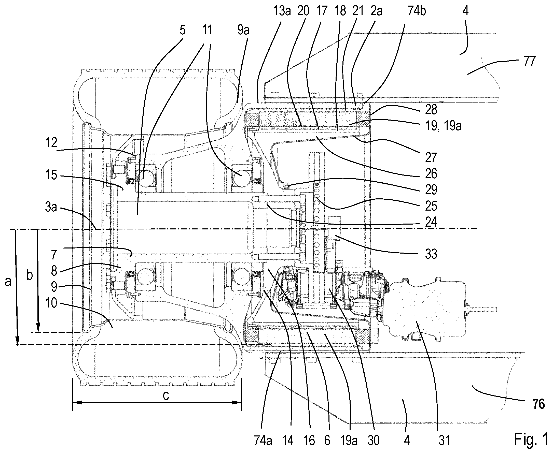 Patent US12552241 — Truck axle with direct drive electric motors — Figure 1