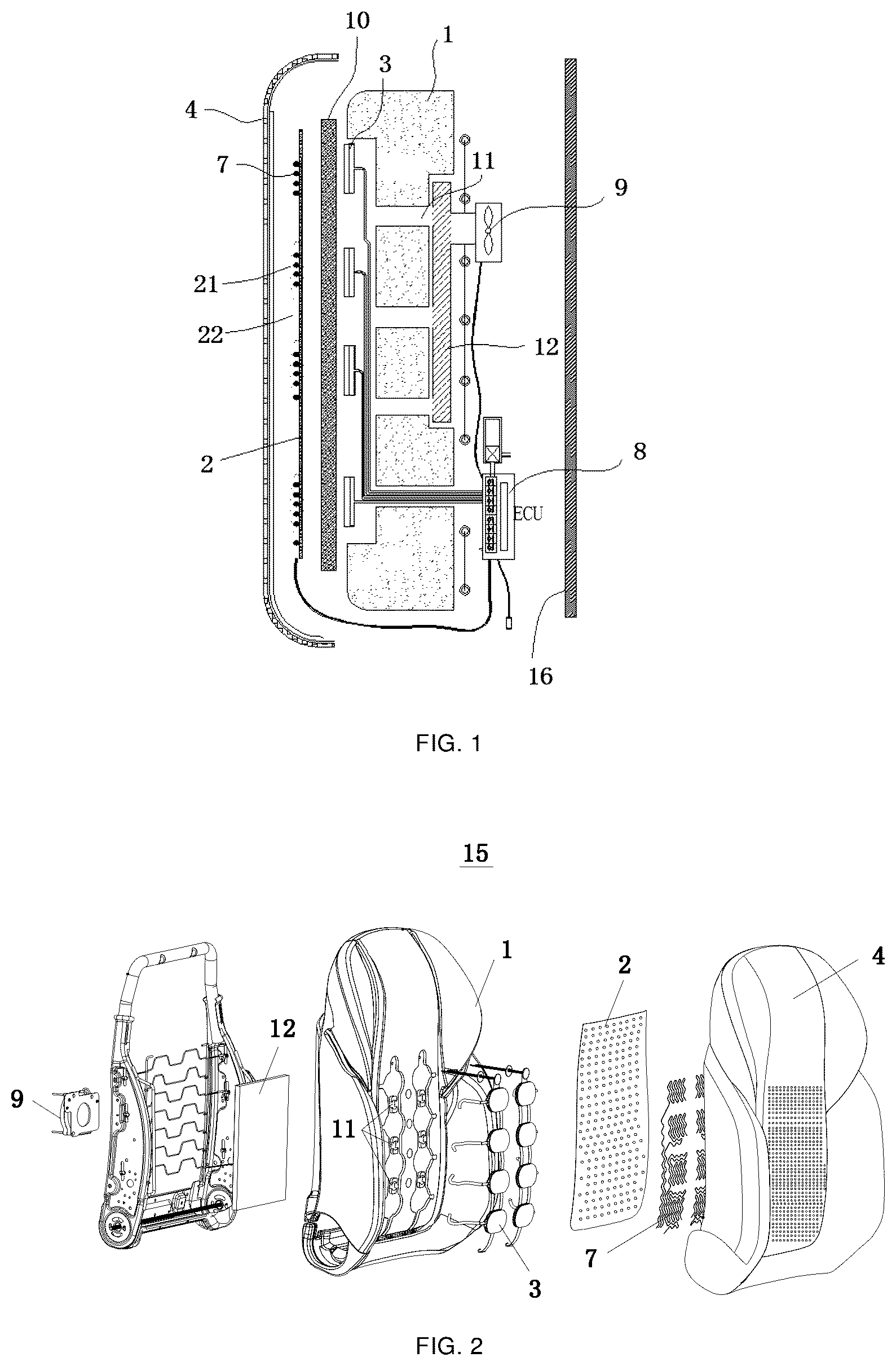 Patent US12552305 Figure 1 – Heating and heat-dissipation synergistic thermal control device and automobile seat