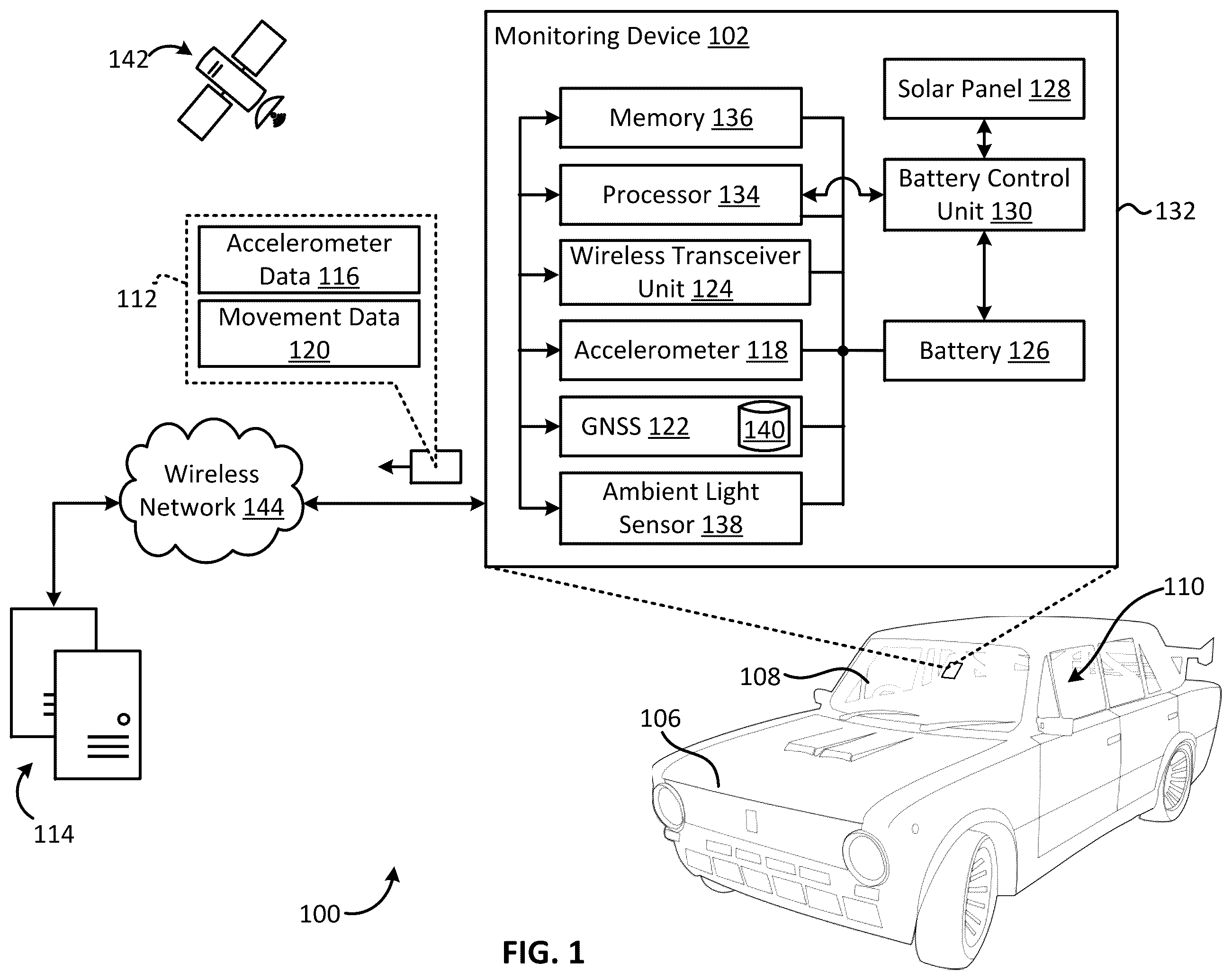 Patent US12552382 — Method and system for power management in a standalone vehicle monitoring device — Figure 1