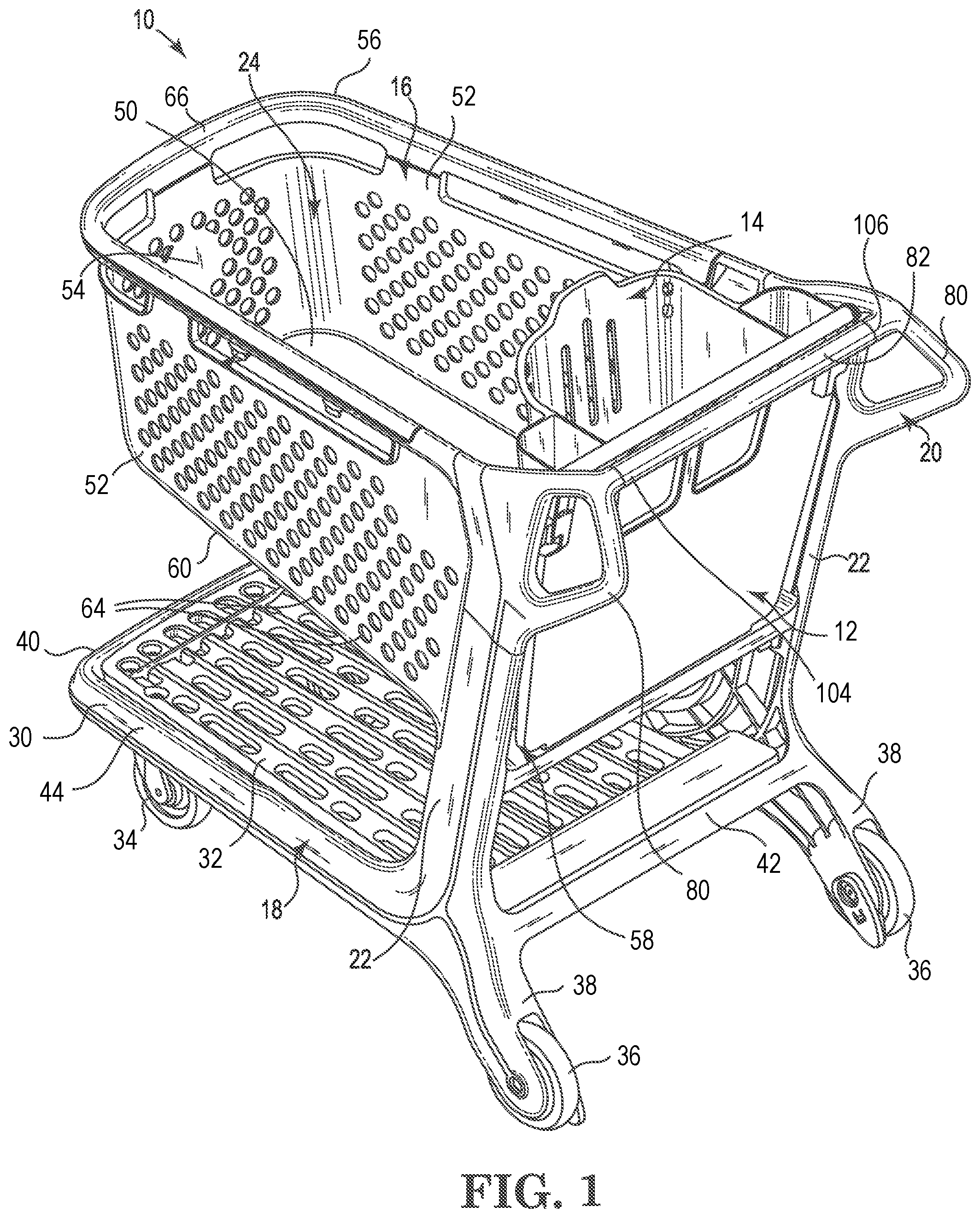 Patent US12552433 — Shopping cart gate with child seat and assemblies thereof — Figure 1