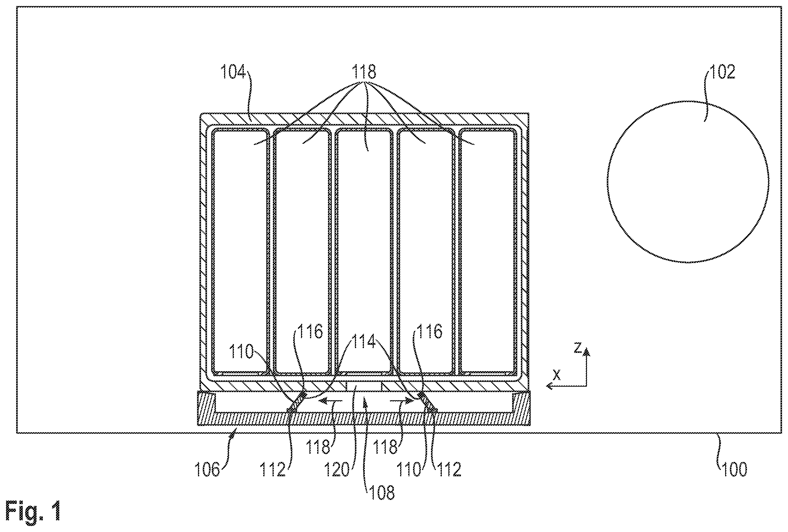 Patent US12552463 Figure 1 – Vehicle having a bulkhead for a gas channel between a battery system and an underride protection plate