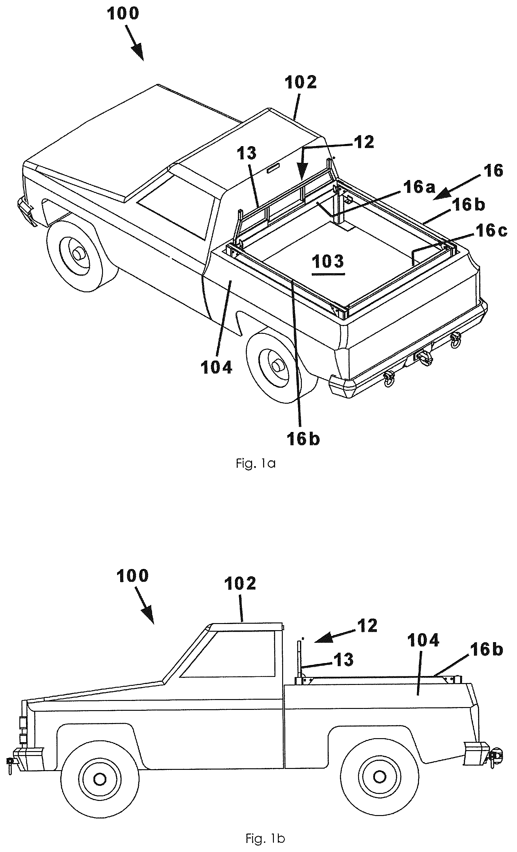 Patent US12552466 Figure 1 – Height adjustable storage rack for a pickup truck bed