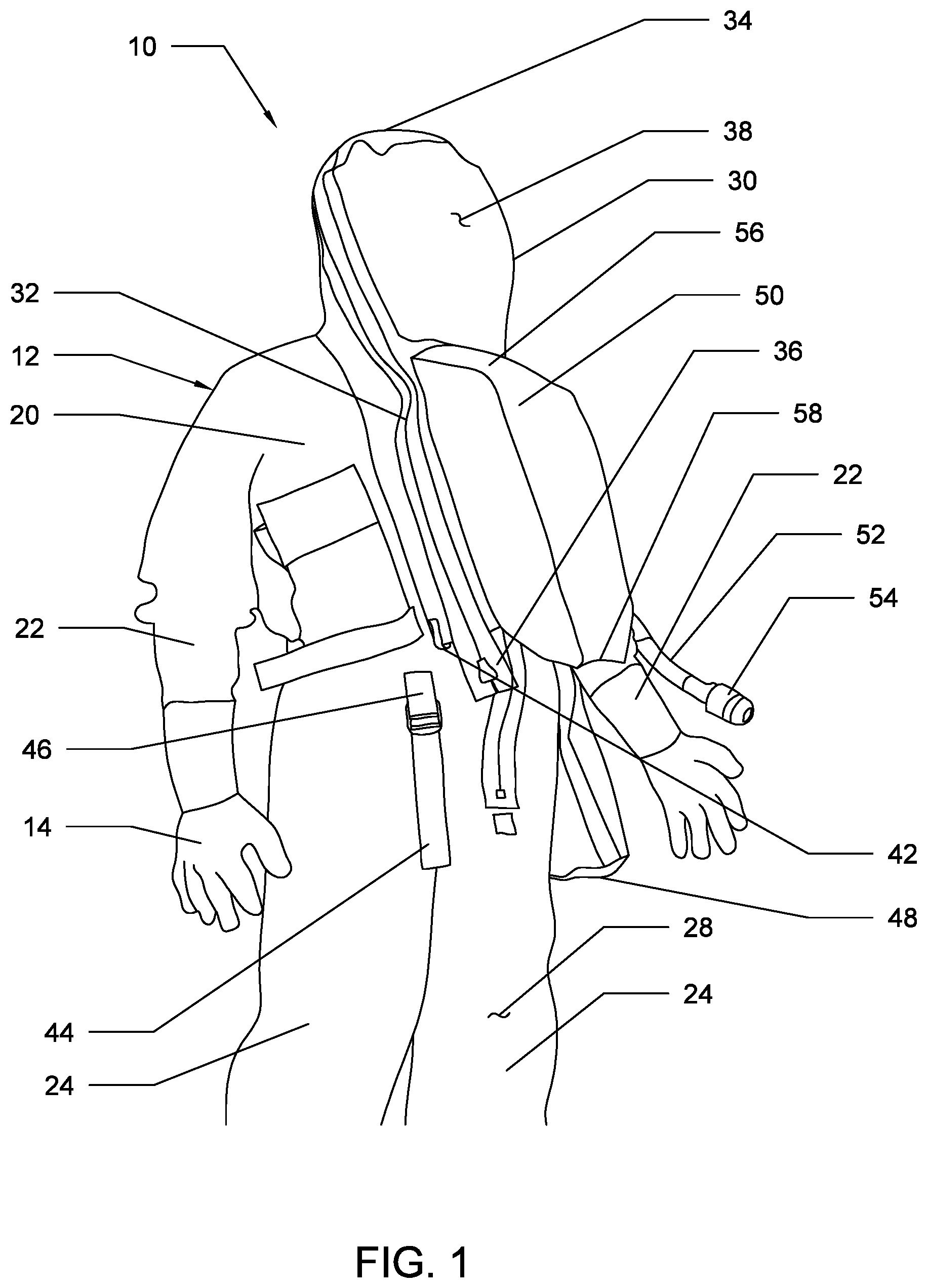 Patent US12552502 — Self-righting underwater escape and surface survival suit system — Figure 1