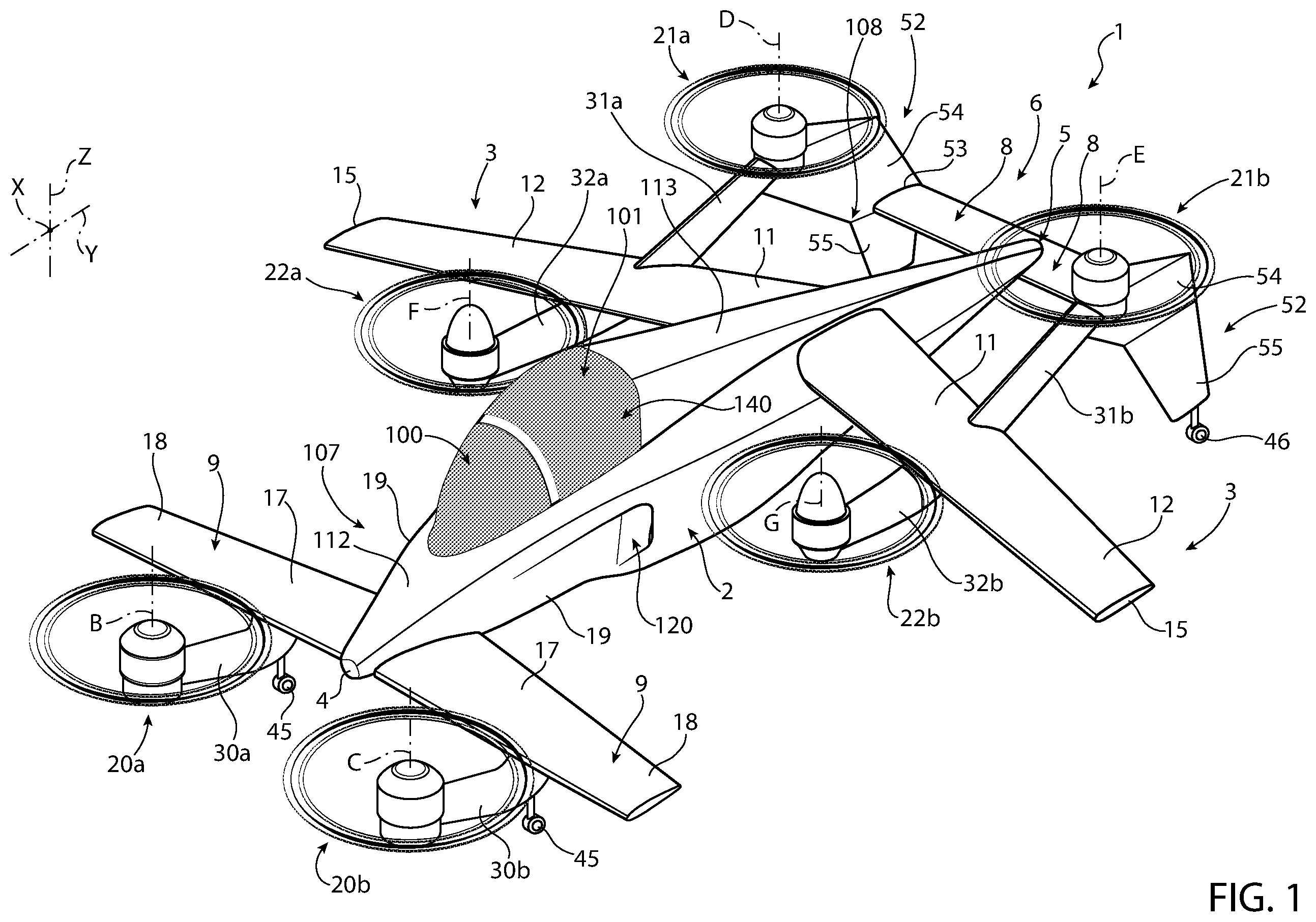 Patent US12552529 — Convertible aircraft capable of hovering — Figure 1