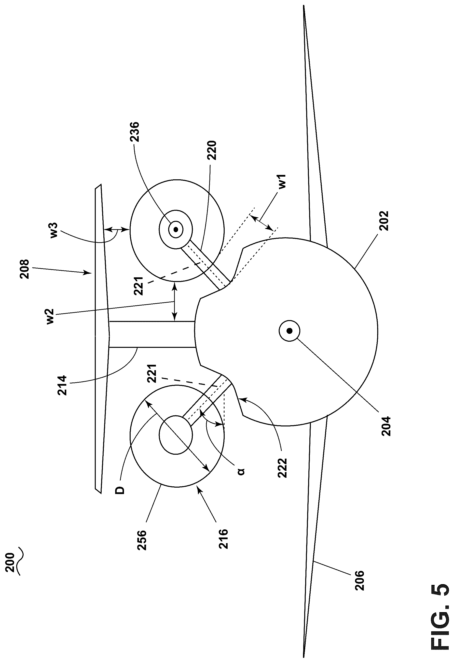 Patent US12552542 Figure 5 – Aircraft with a fuselage accommodating an unducted turbine engine