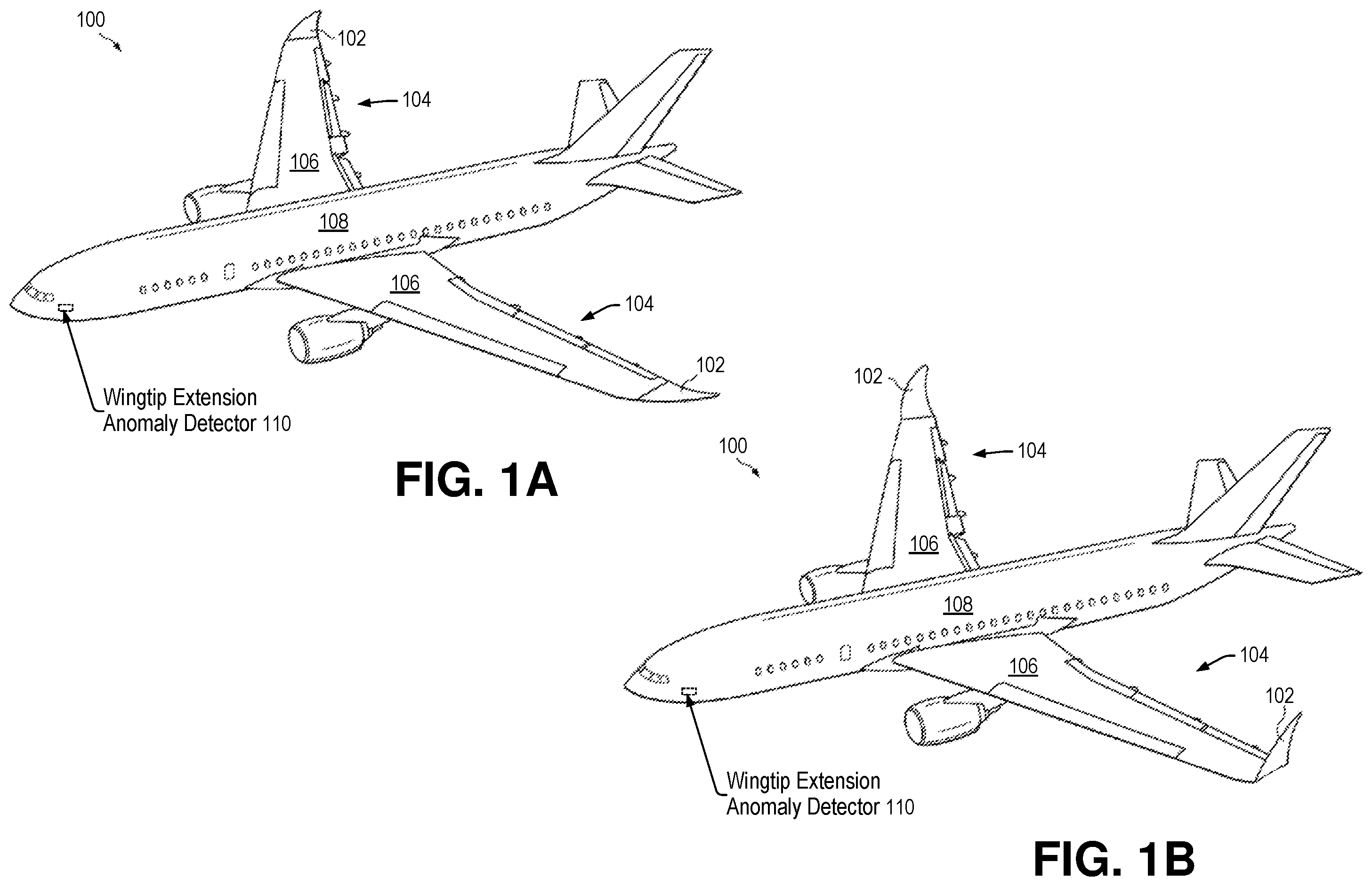 Patent US12552550 — System and method to detect anomalous wingtip extension for a folding wing tip aircraft — Figure 1