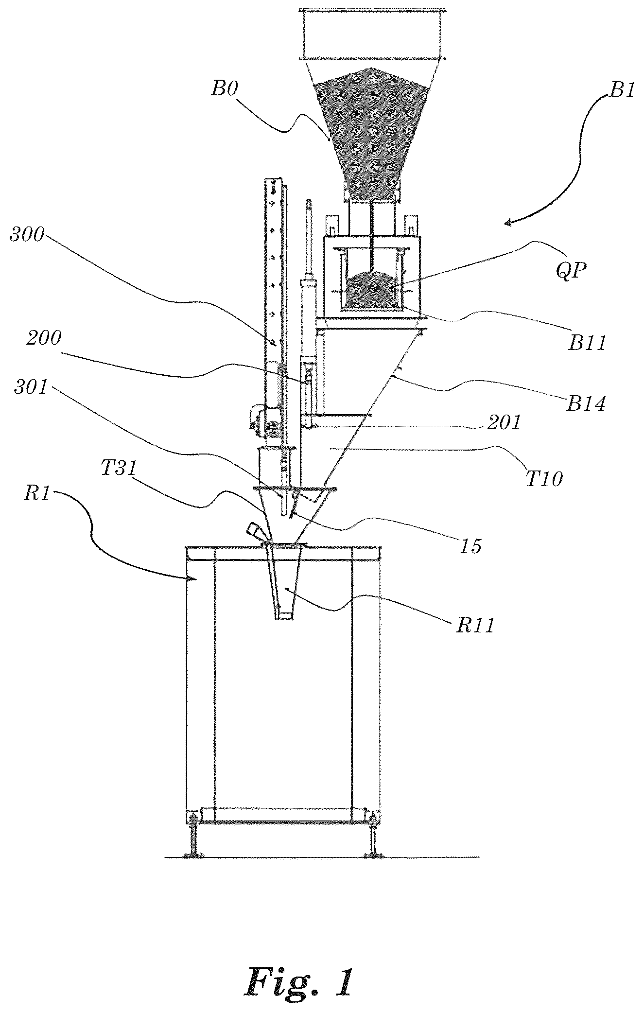 Patent US12552564 Figure 1 – Method and apparatus for filling bags with a quantity of deaerated product by means of a deaerator inserted in the product