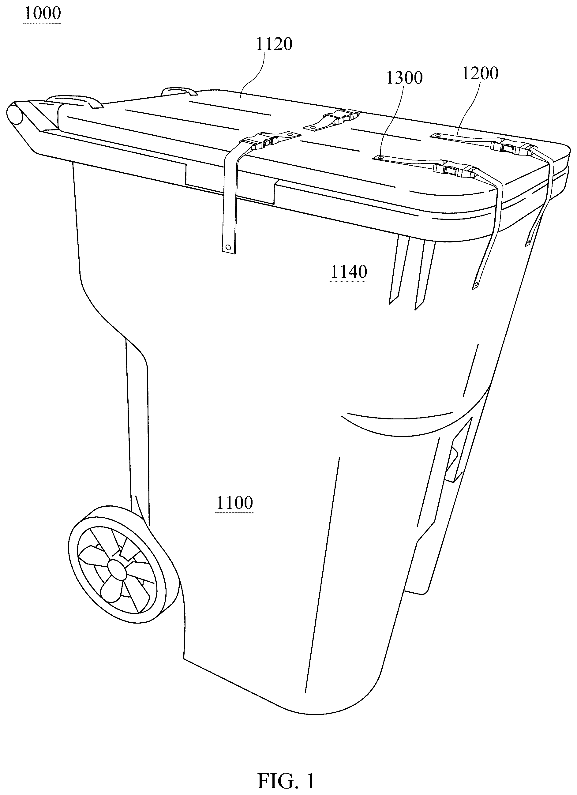 Patent US12552600 Figure 1 – Black bear and other animal proof garbage cart/can locks and method of use