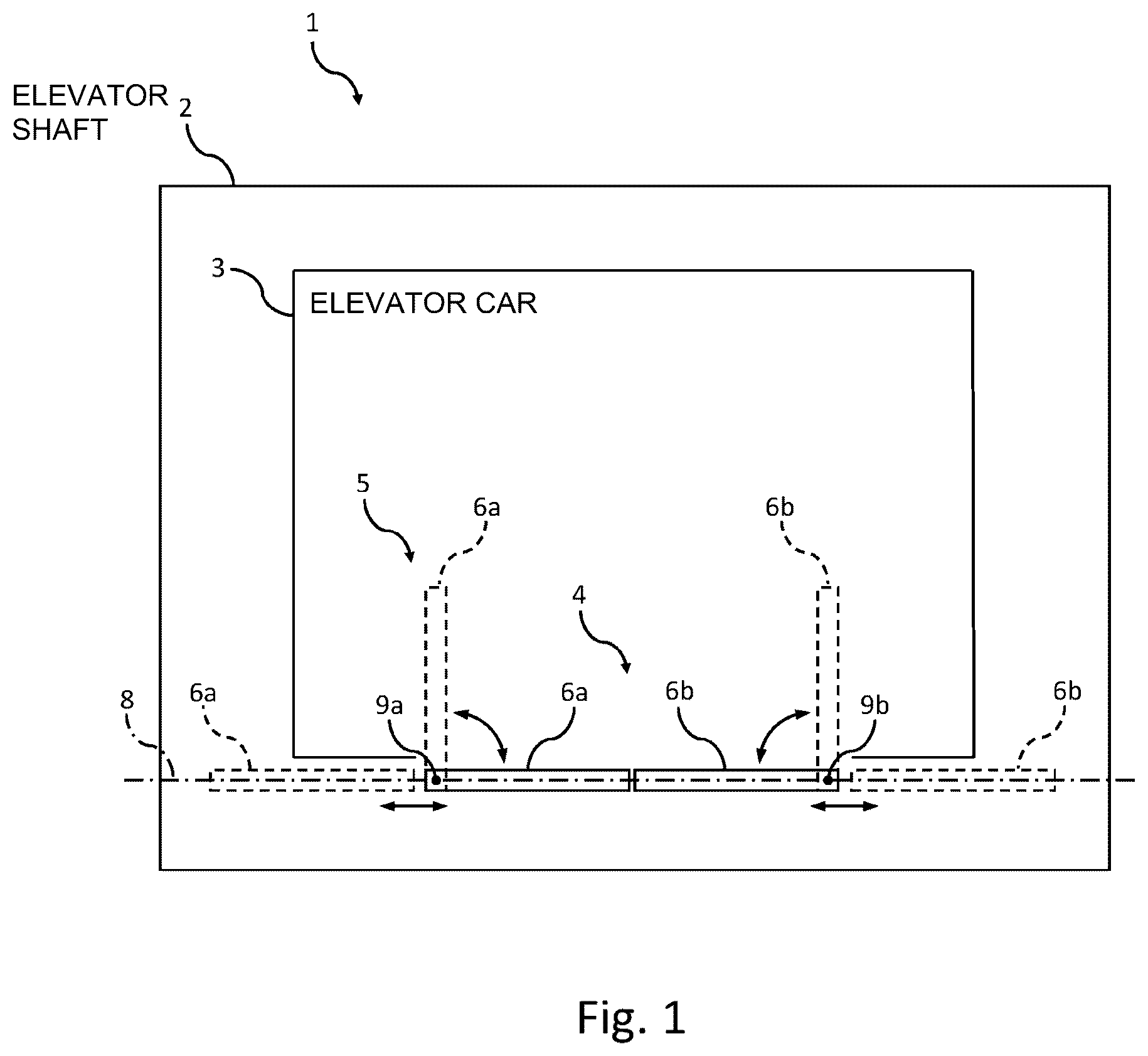 Patent US12552641 — Door system for an elevator car, elevator system and method for evacuating an elevator car — Figure 1