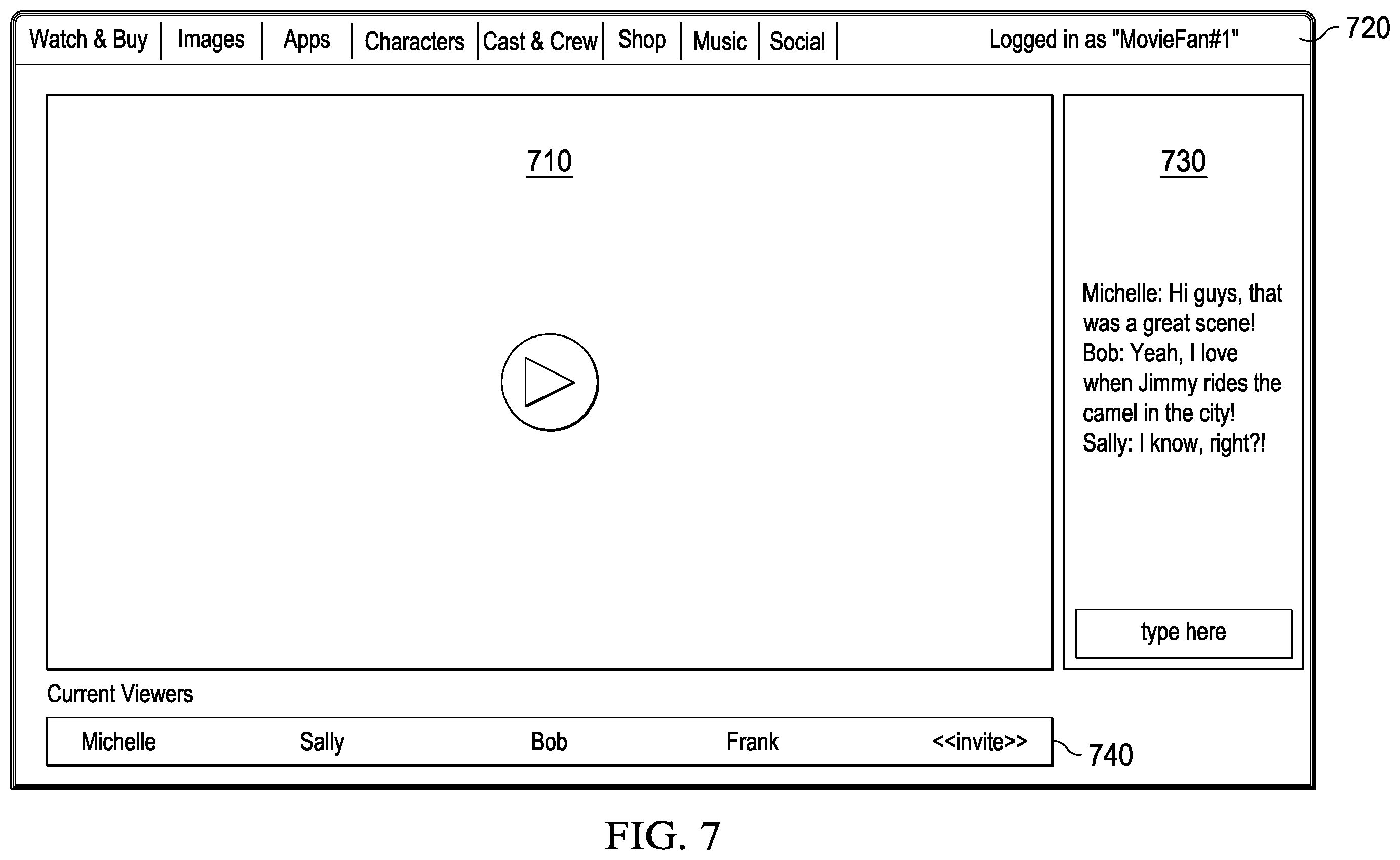 Patent US12556772 Figure 7 – Computing network for synchronized streaming of audiovisual content