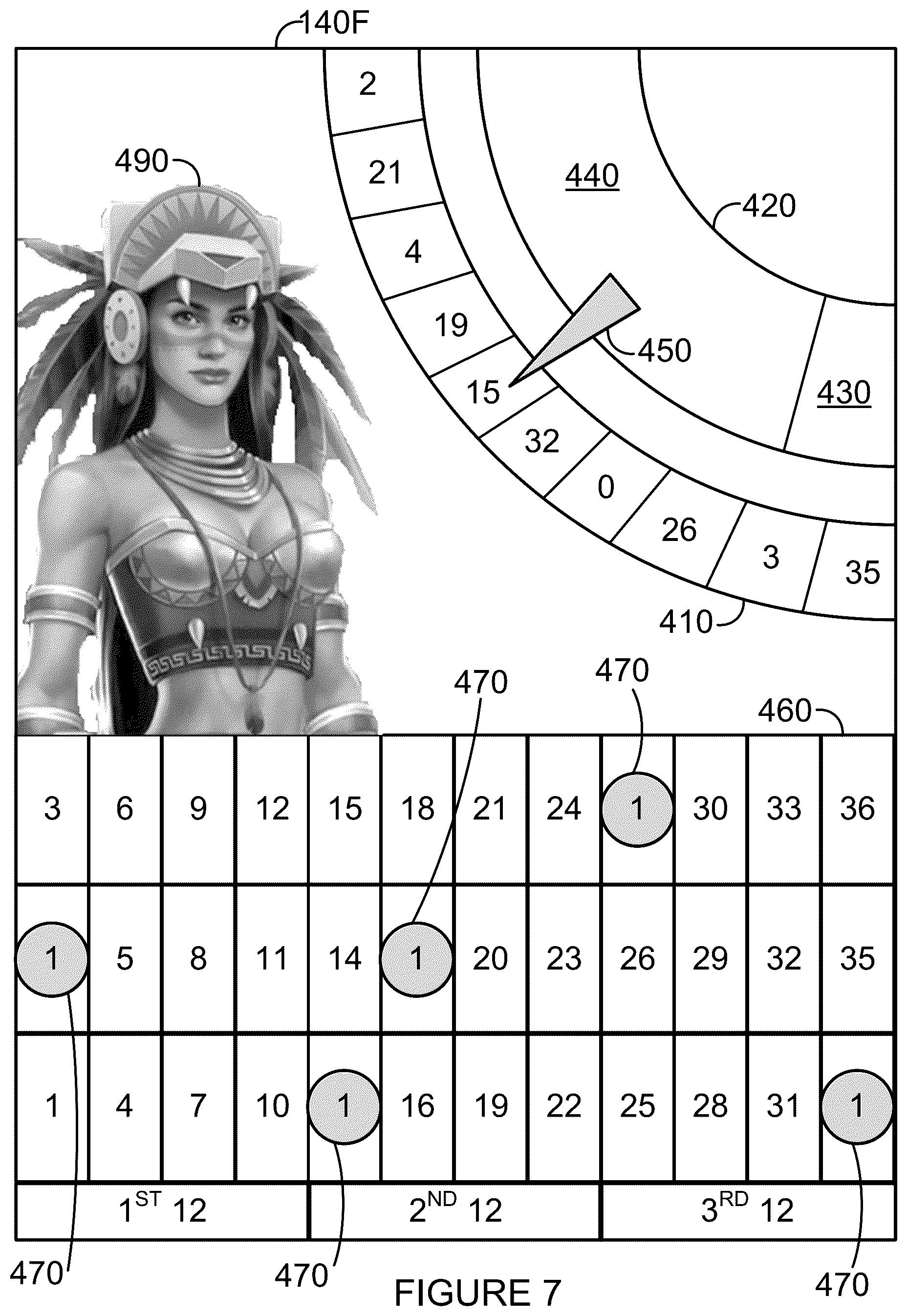 Patent US12562030 Figure 7 – Random trigger for computer-implemented game