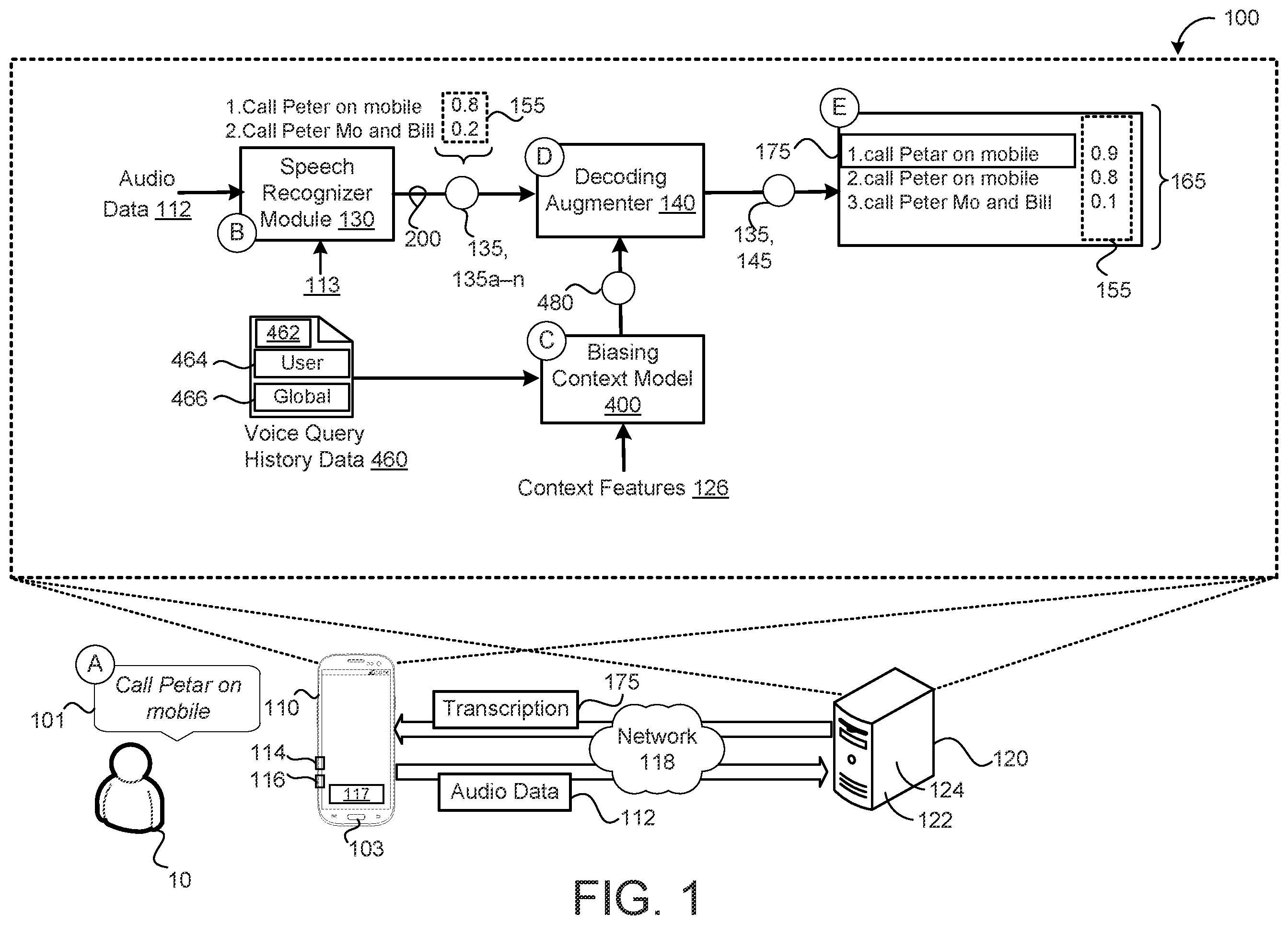 Patent US12562152 — Voice-history based speech biasing — Figure 1