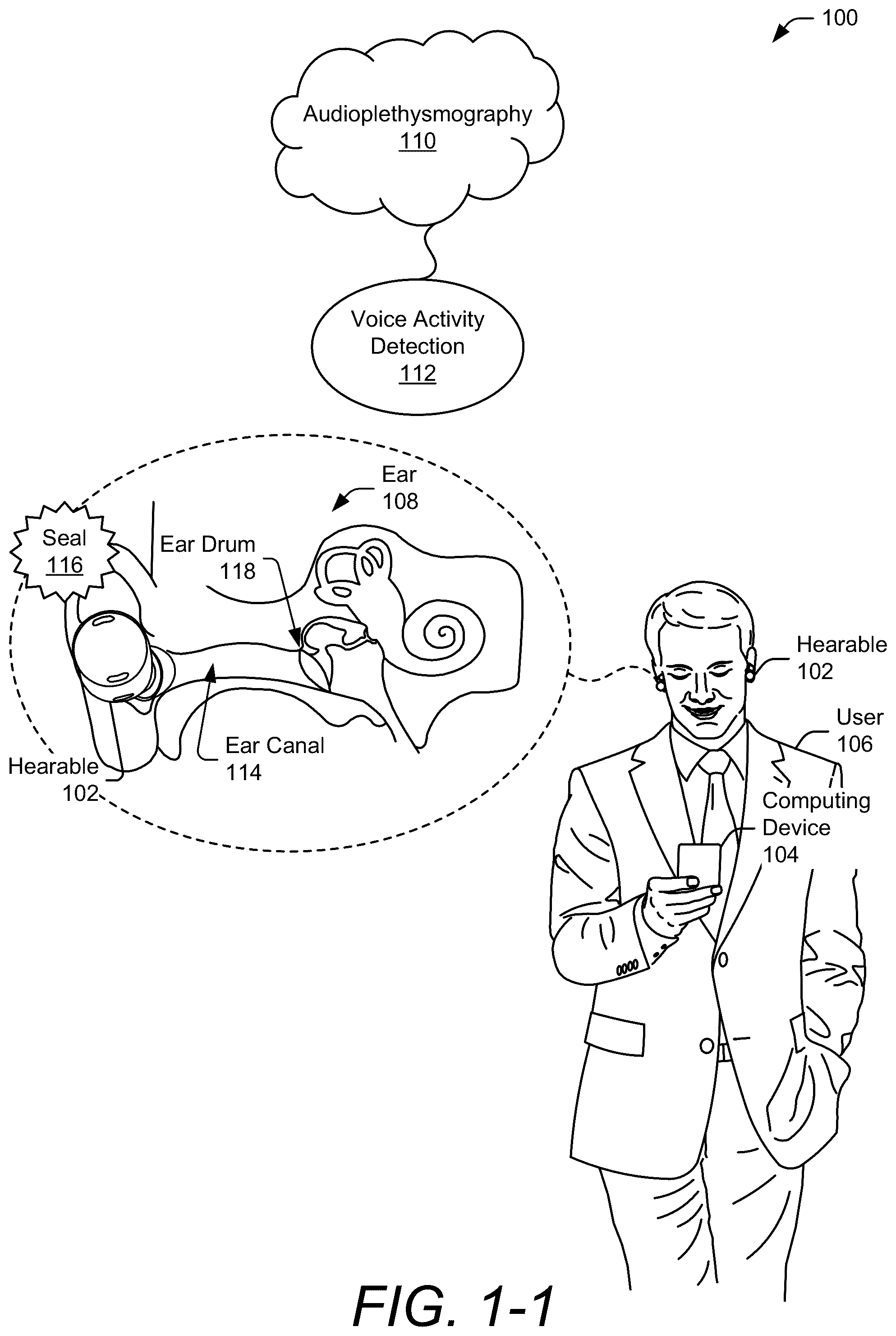 Patent US12562185 — Voice activity detection using active acoustic sensing — Figure 1