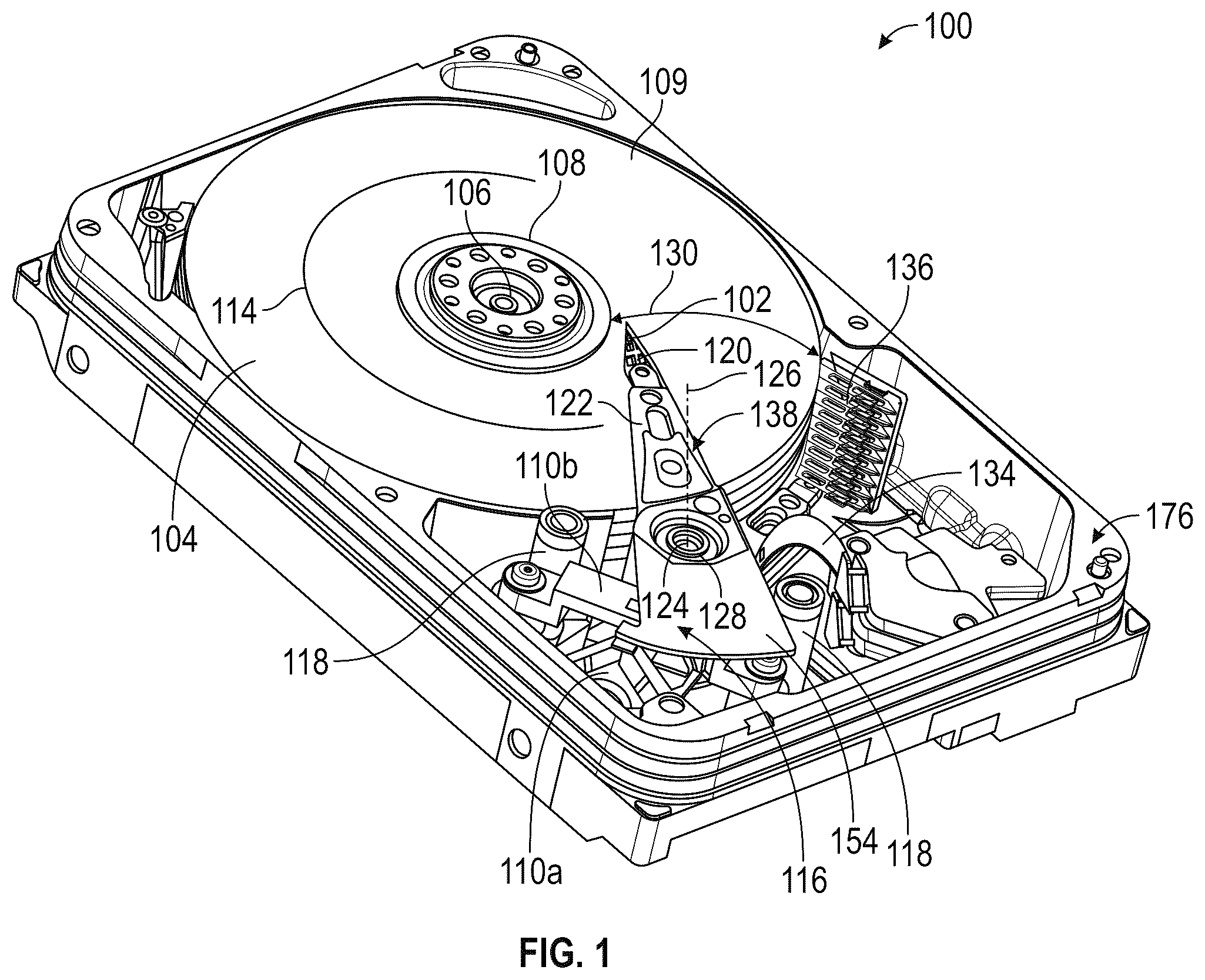 Patent US12562189 — Disk drive arm actuator with piezoelectric ultrasonic motor — Figure 1