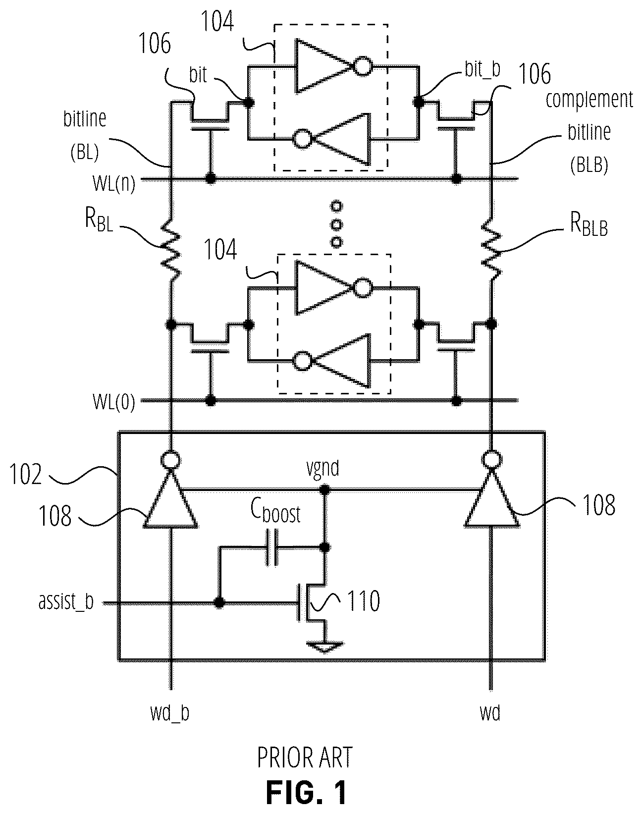 Patent US12562200 — Shared metal wire capacitance for negative bit-line — Figure 1