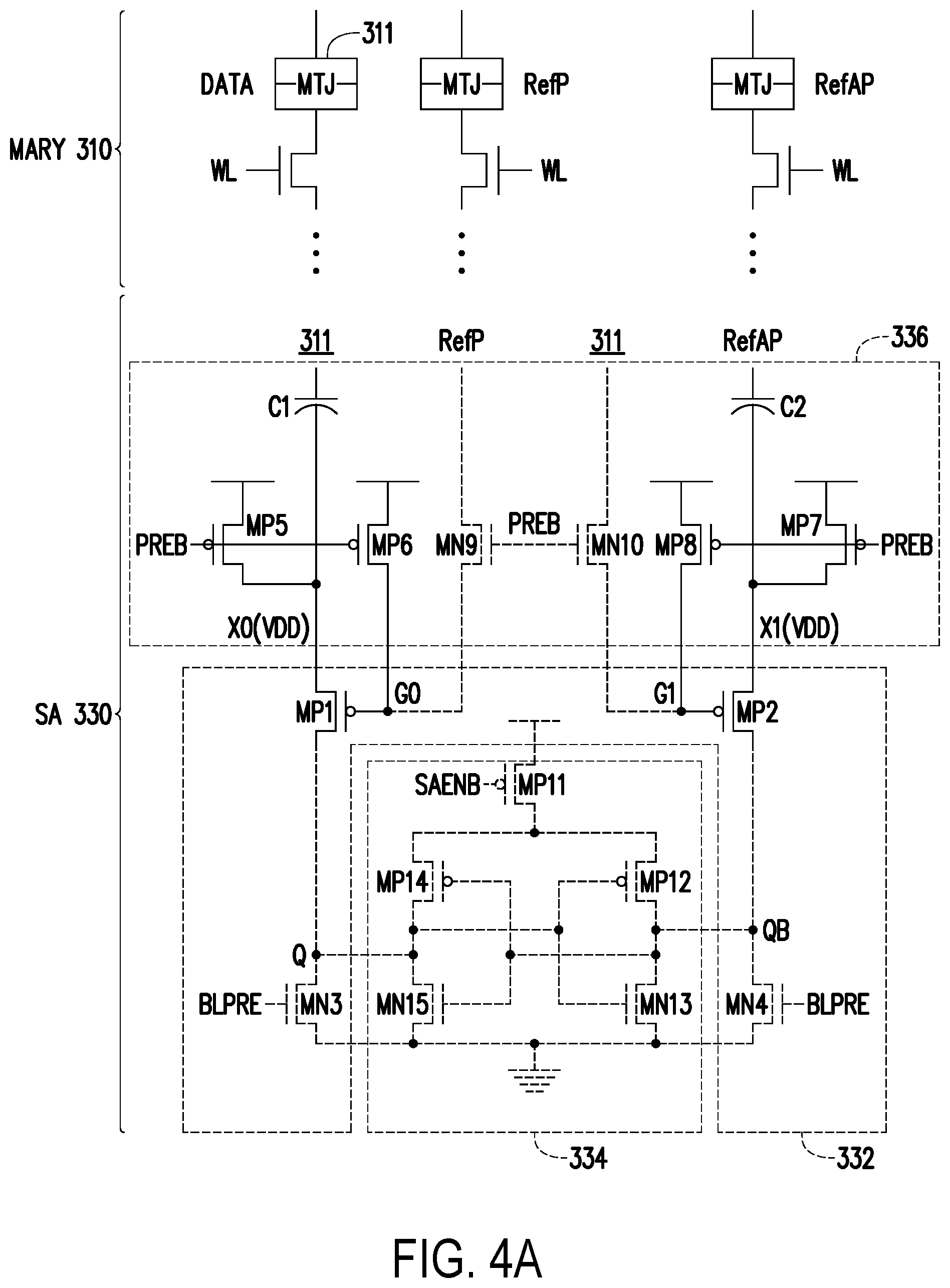Patent US12562203 Figure 3 – Sensing amplifier of memory array, memory device and data read method with two state reference voltages