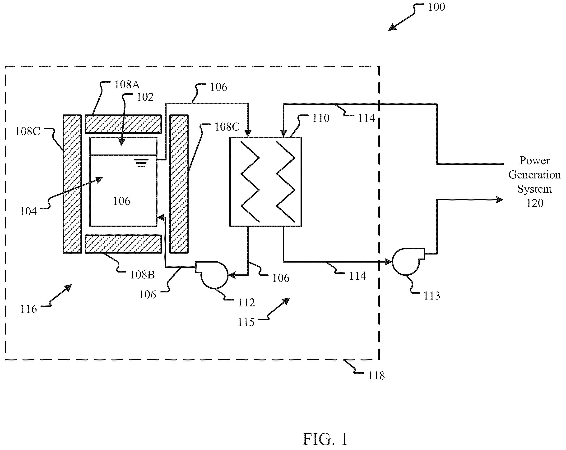 Patent US12562287 Figure 1 – Molten fuel reactor thermal management configurations