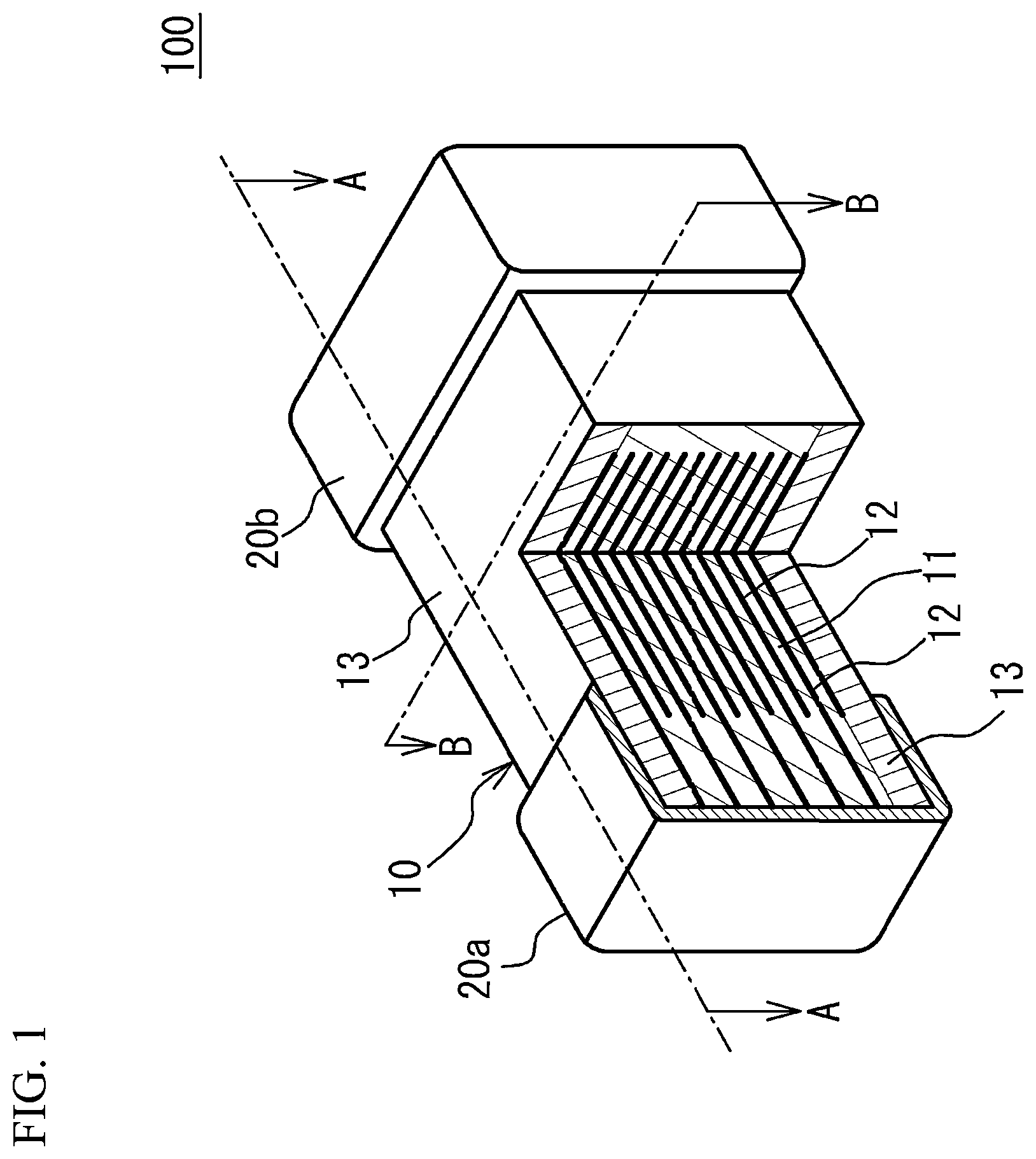 Patent US12562315 — Ceramic electronic device including a multilayer structure with internal electrode layers having certain Sn concentration — Figure 1
