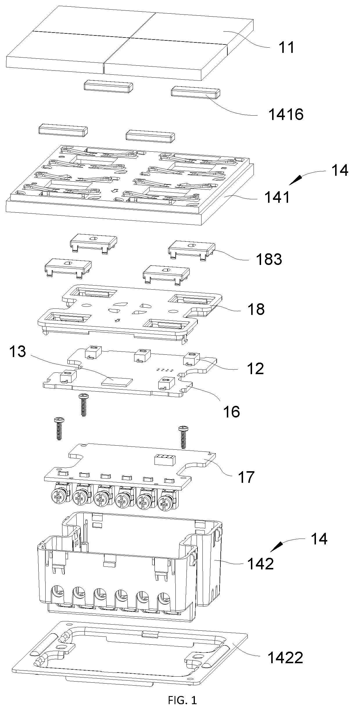 Patent US12562325 — Wall intelligent switch, wireless intelligent switch and switch mounting frame — Figure 1
