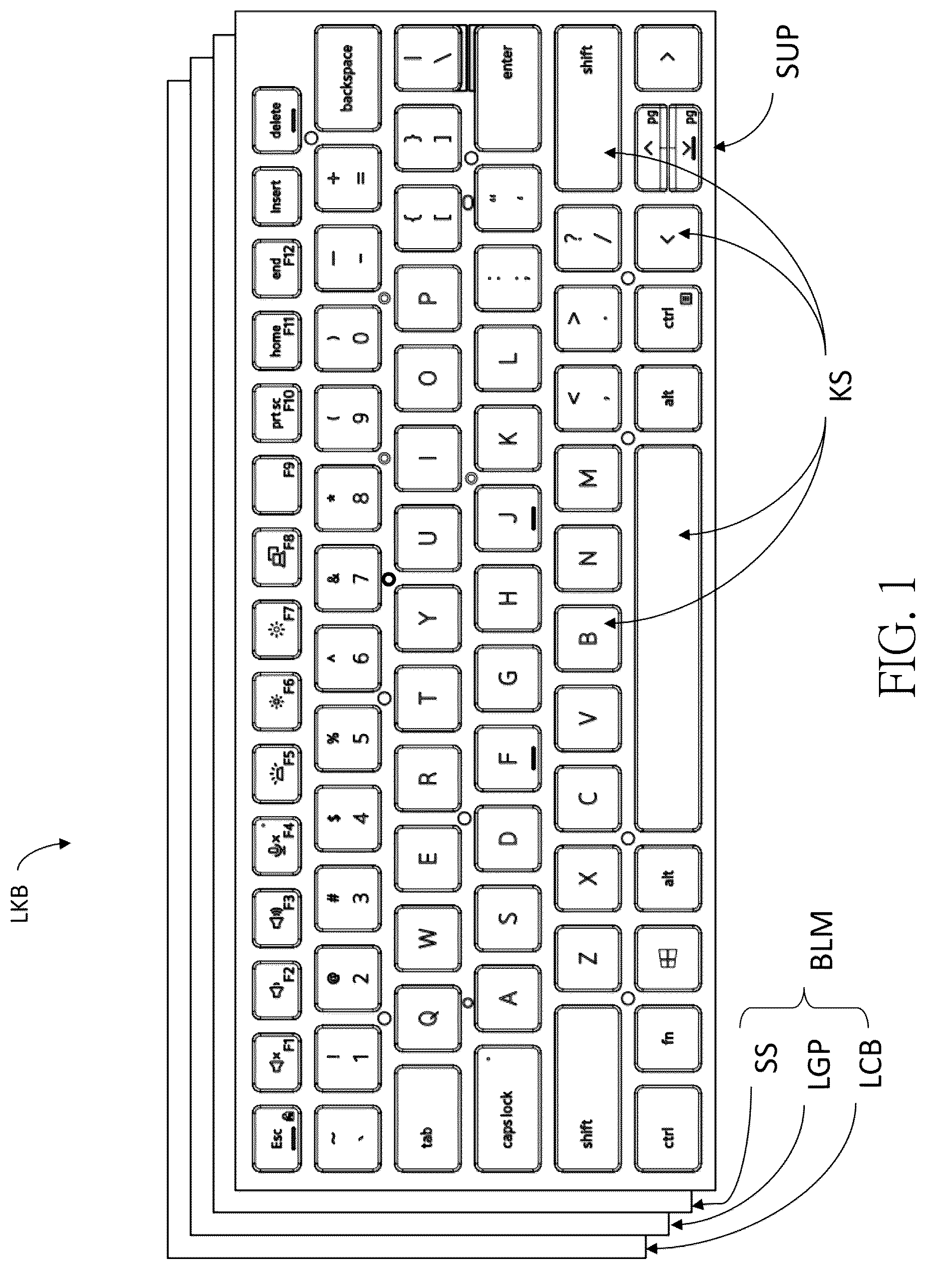 Patent US12562327 — Lighting keyboard, backlight module and lighting board — Figure 1