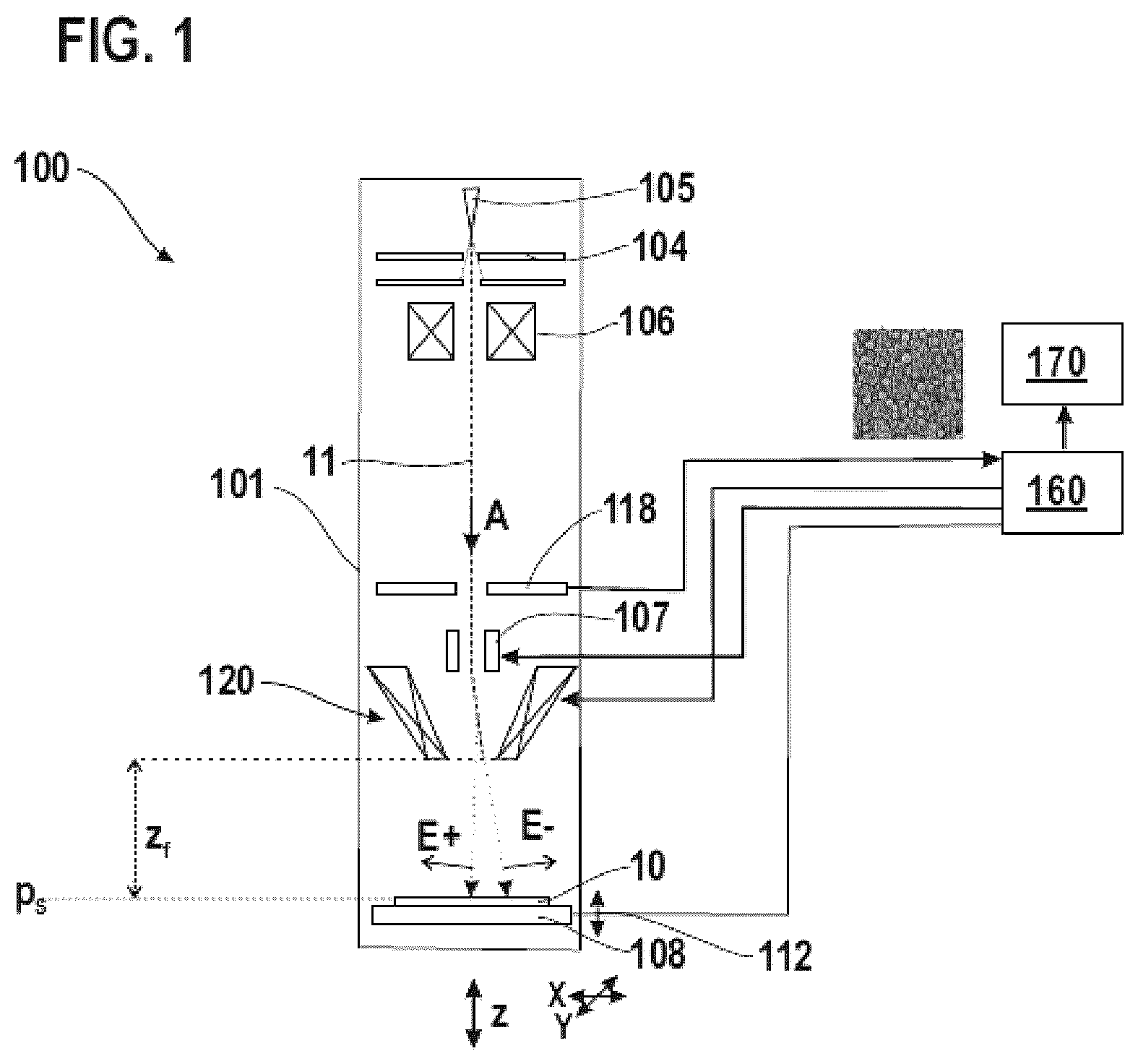 Patent US12562338 — Method of determining an energy spectrum or energy width of a charged particle beam, and charged particle beam imaging device — Figure 1