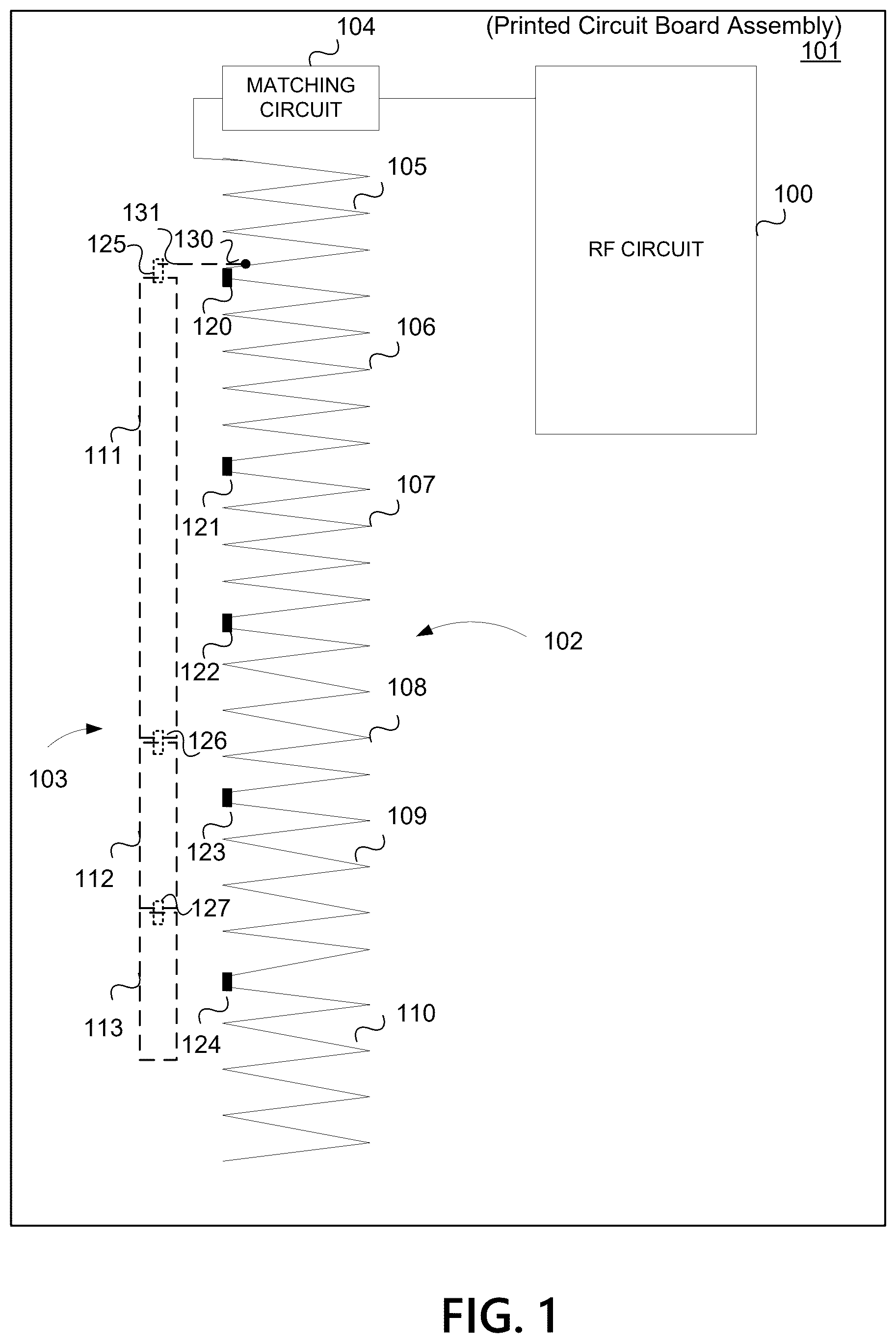 Patent US12562478 — Band selectable geometry for printed circuit board antennas — Figure 1