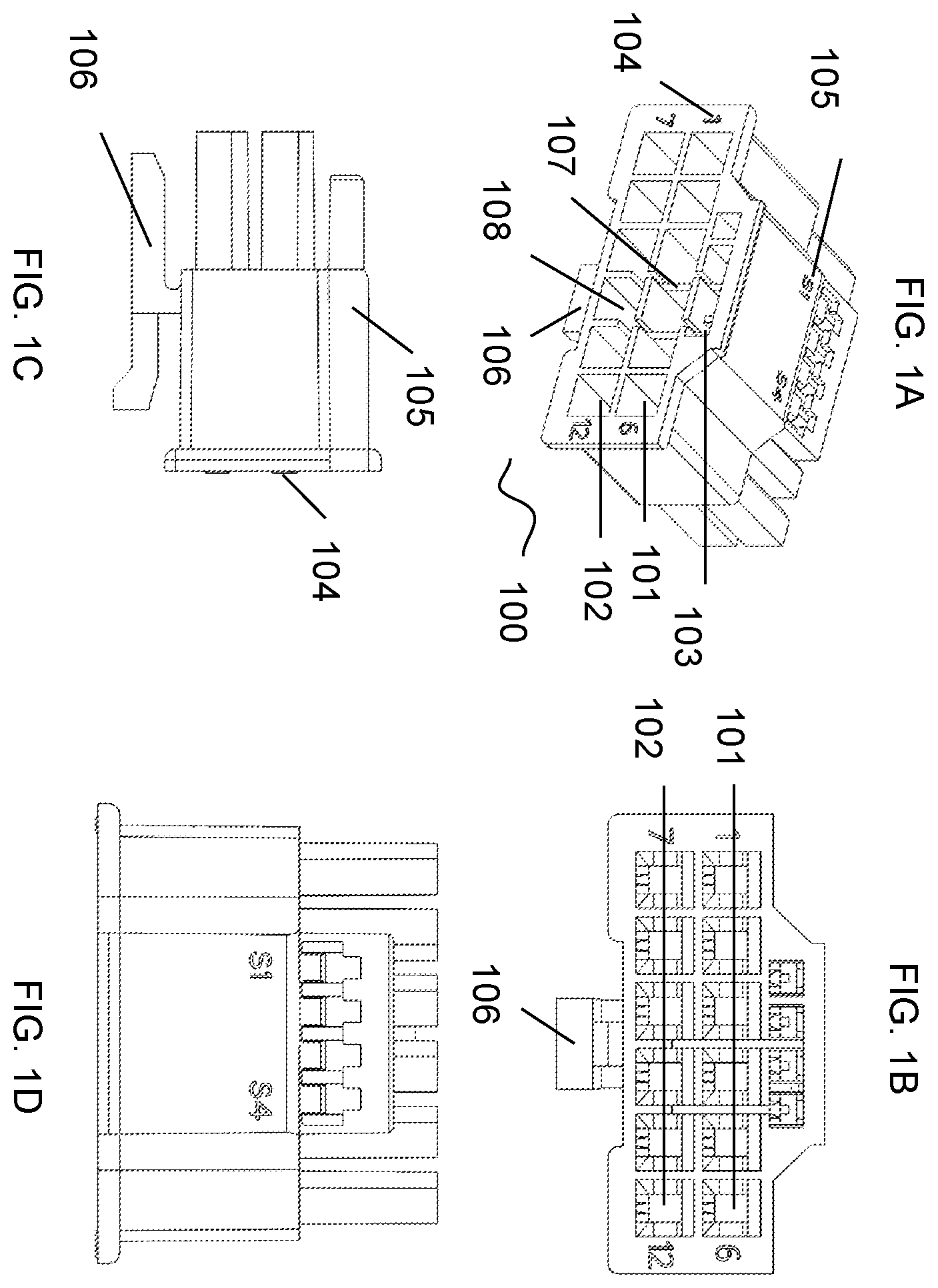 Patent US12562509 Figure 1 – Electronic connector with integrated dual sense terminal device