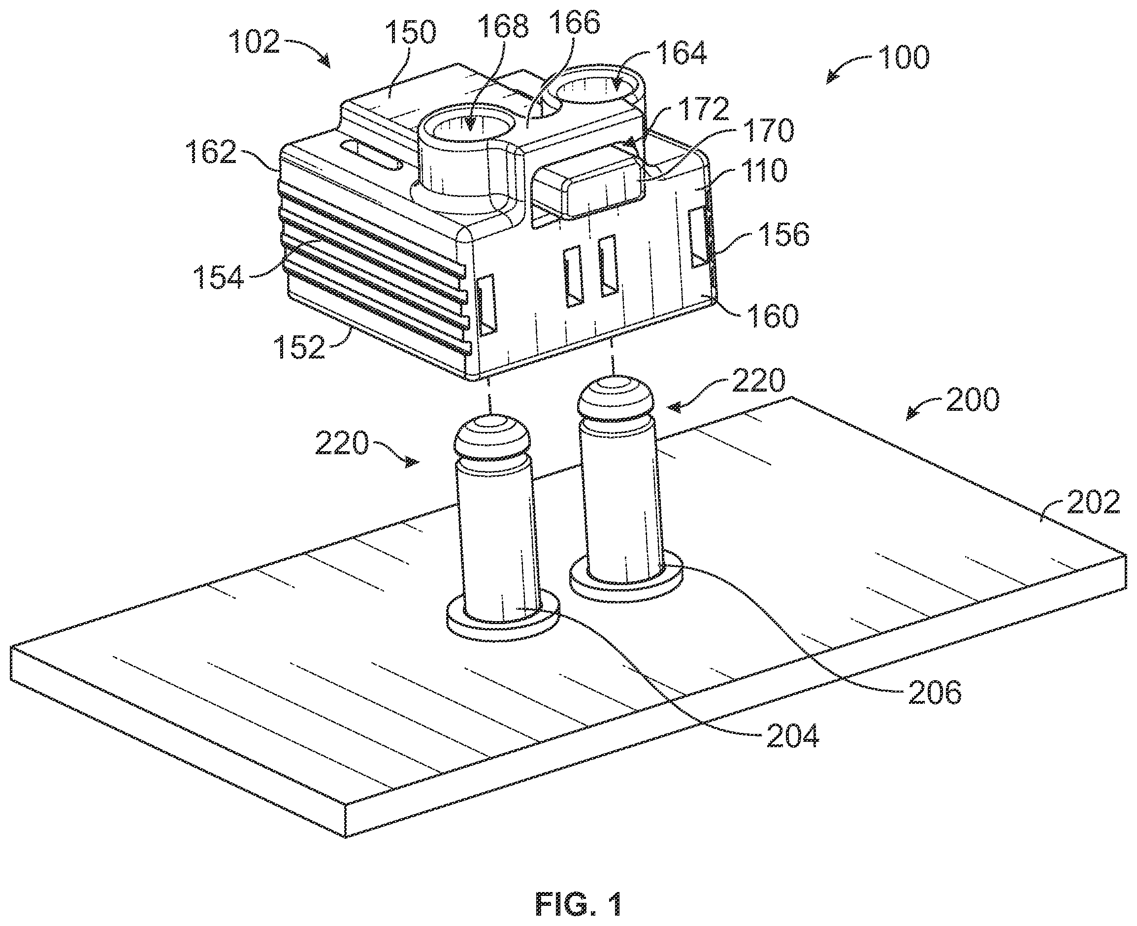 Patent US12562527 Figure 1 – Socket connector for a connector system having a latch for latching to a pin coupled to the socket connector