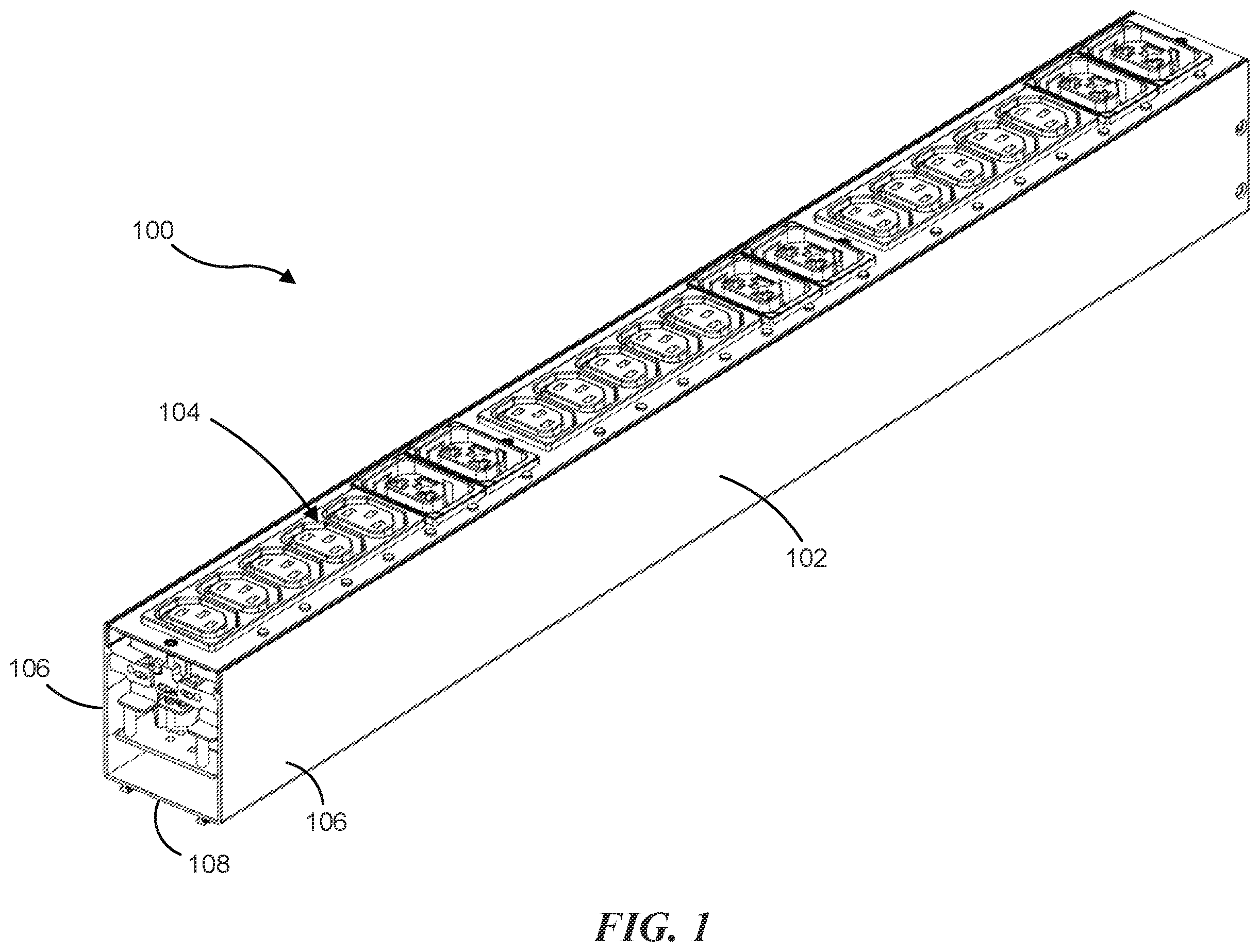 Patent US12562528 Figure 1 – Outlet module mounting mechanism and power distribution unit incorporating the same